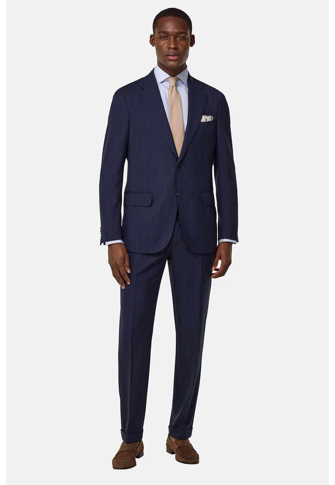 Pinstripe Suit In Pure Travel Wool Navy, , large image number 0