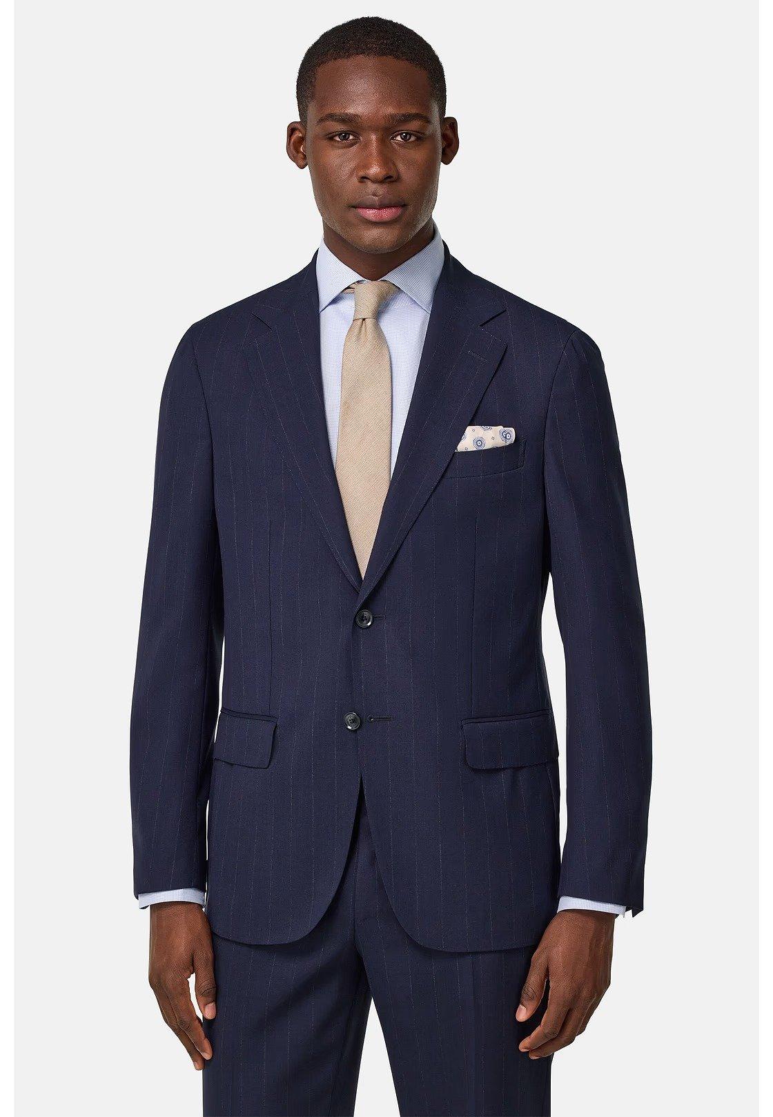 Pinstripe Suit In Pure Travel Wool Navy, , large image number 1