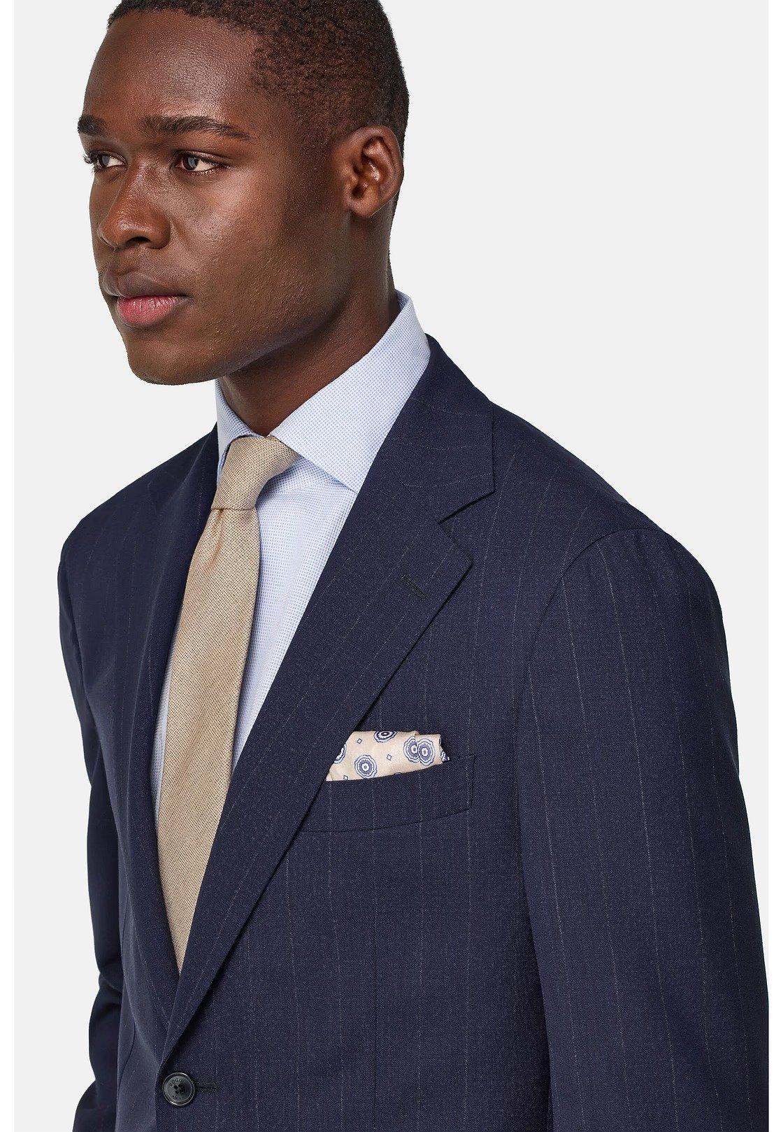 Pinstripe Suit In Pure Travel Wool Navy, , large image number 2