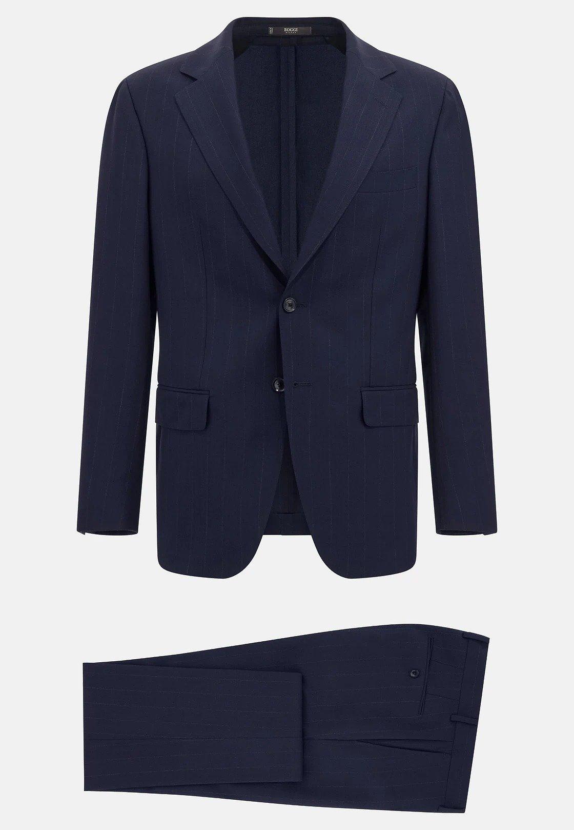 Pinstripe Suit In Pure Travel Wool Navy, , large image number 4