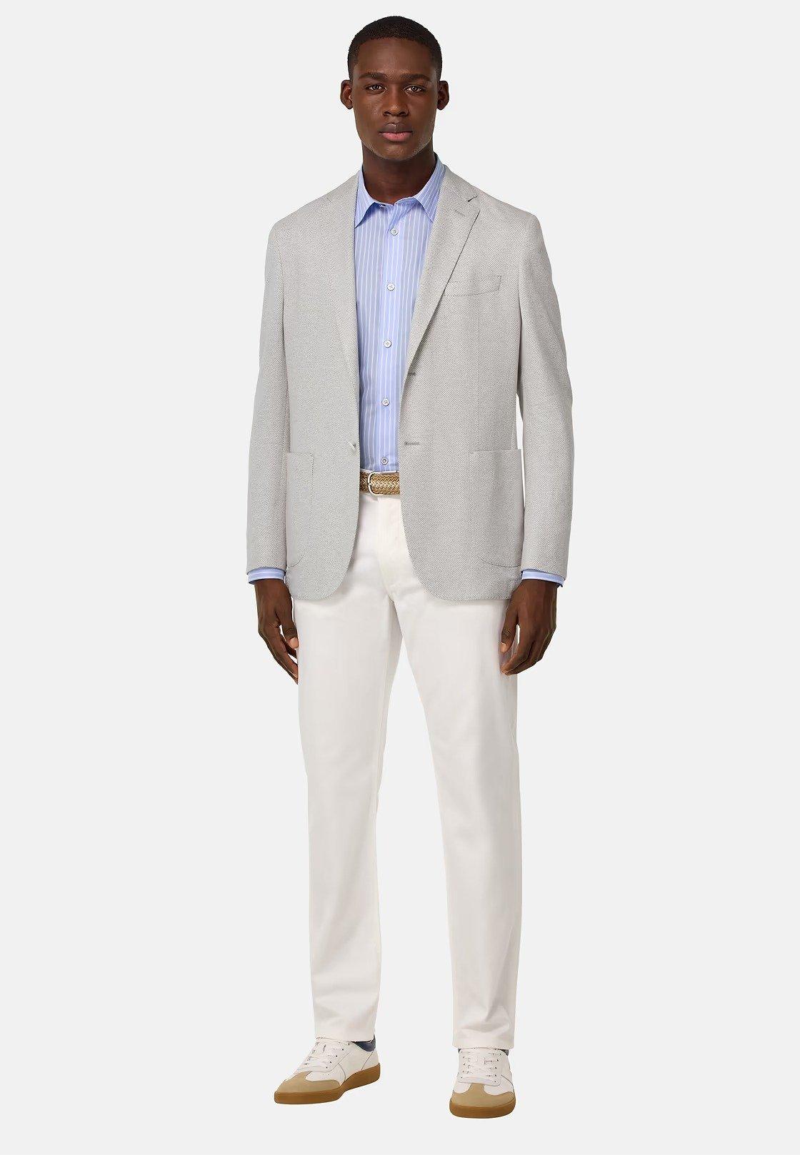 B Jersey Linen And Cotton Herringbone Jacket Green, Light grey, medium