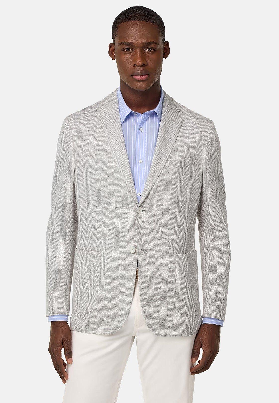 B Jersey Linen And Cotton Herringbone Jacket Green, Light grey, medium