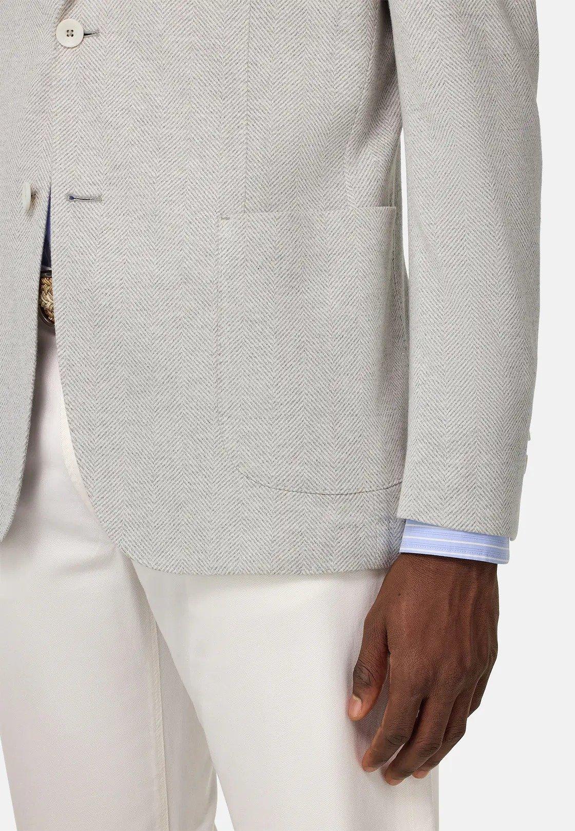 B Jersey Linen And Cotton Herringbone Jacket Green, Light grey, large image number 6