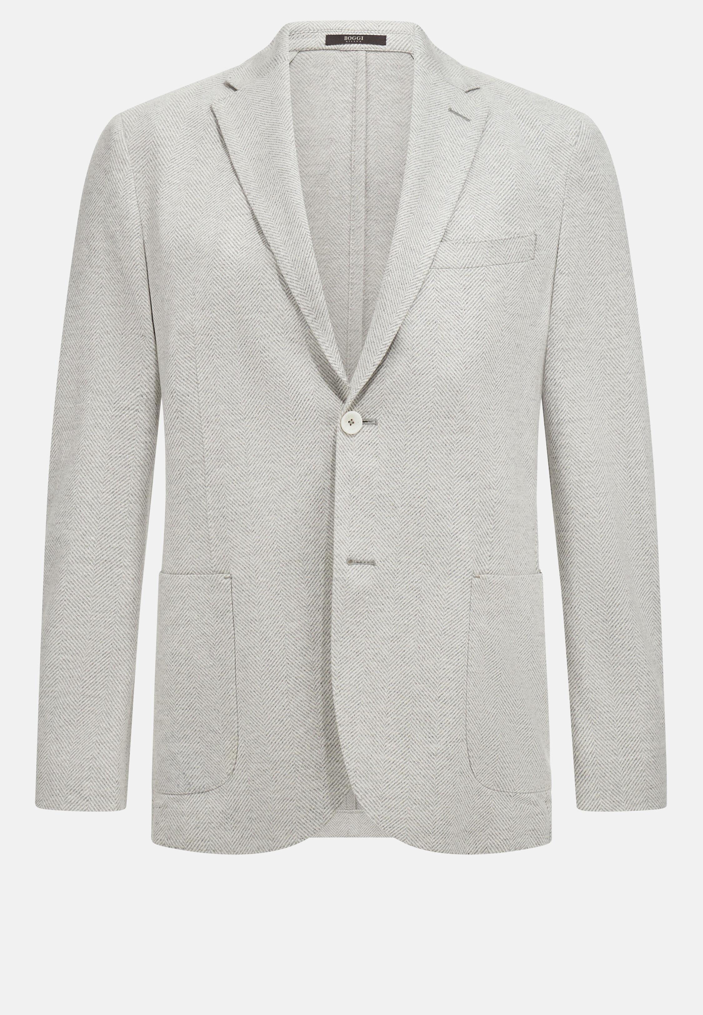 B Jersey Linen And Cotton Herringbone Jacket Green, Light grey, large image number 7