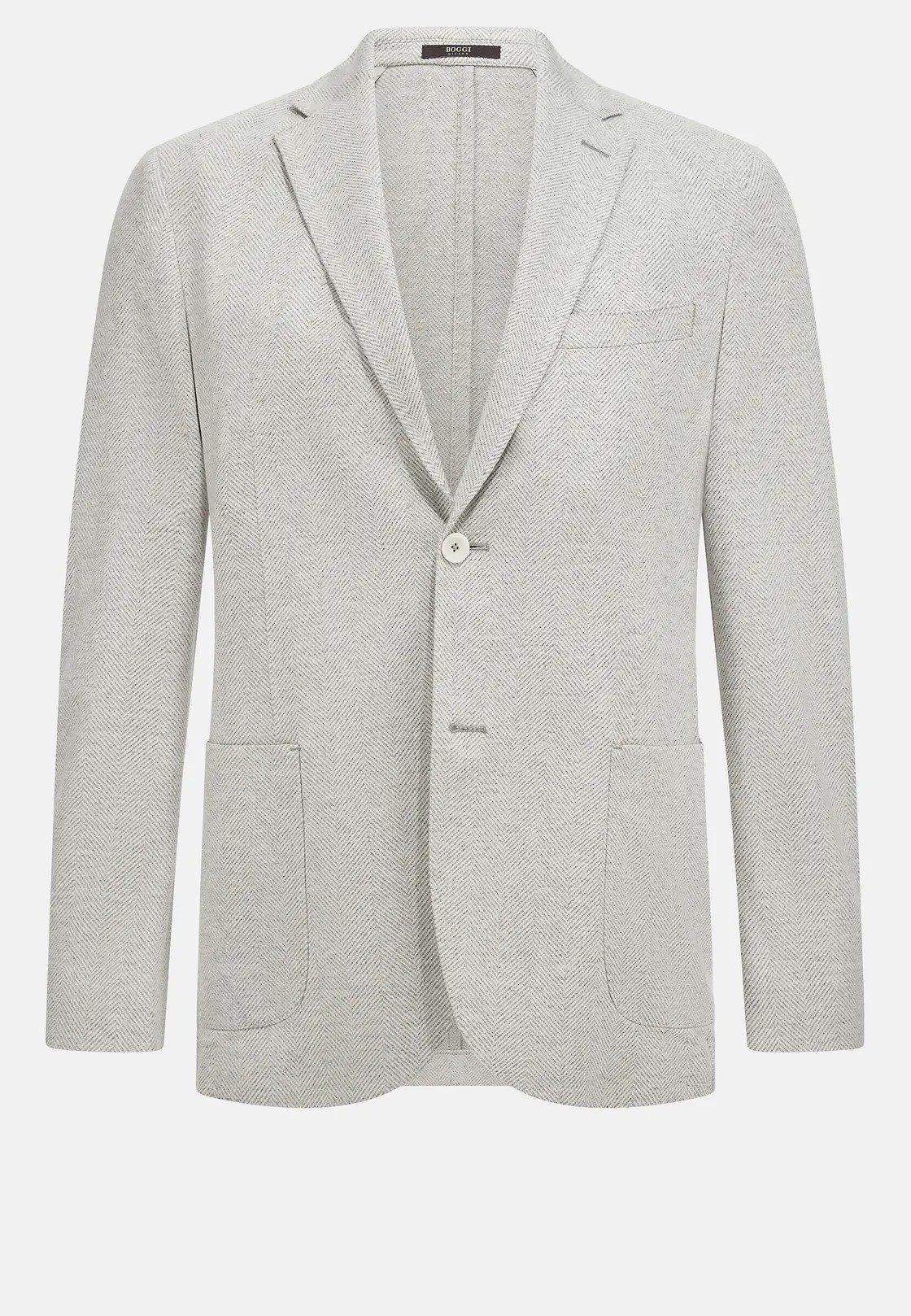 B Jersey Linen And Cotton Herringbone Jacket Green, Light grey, large image number 8