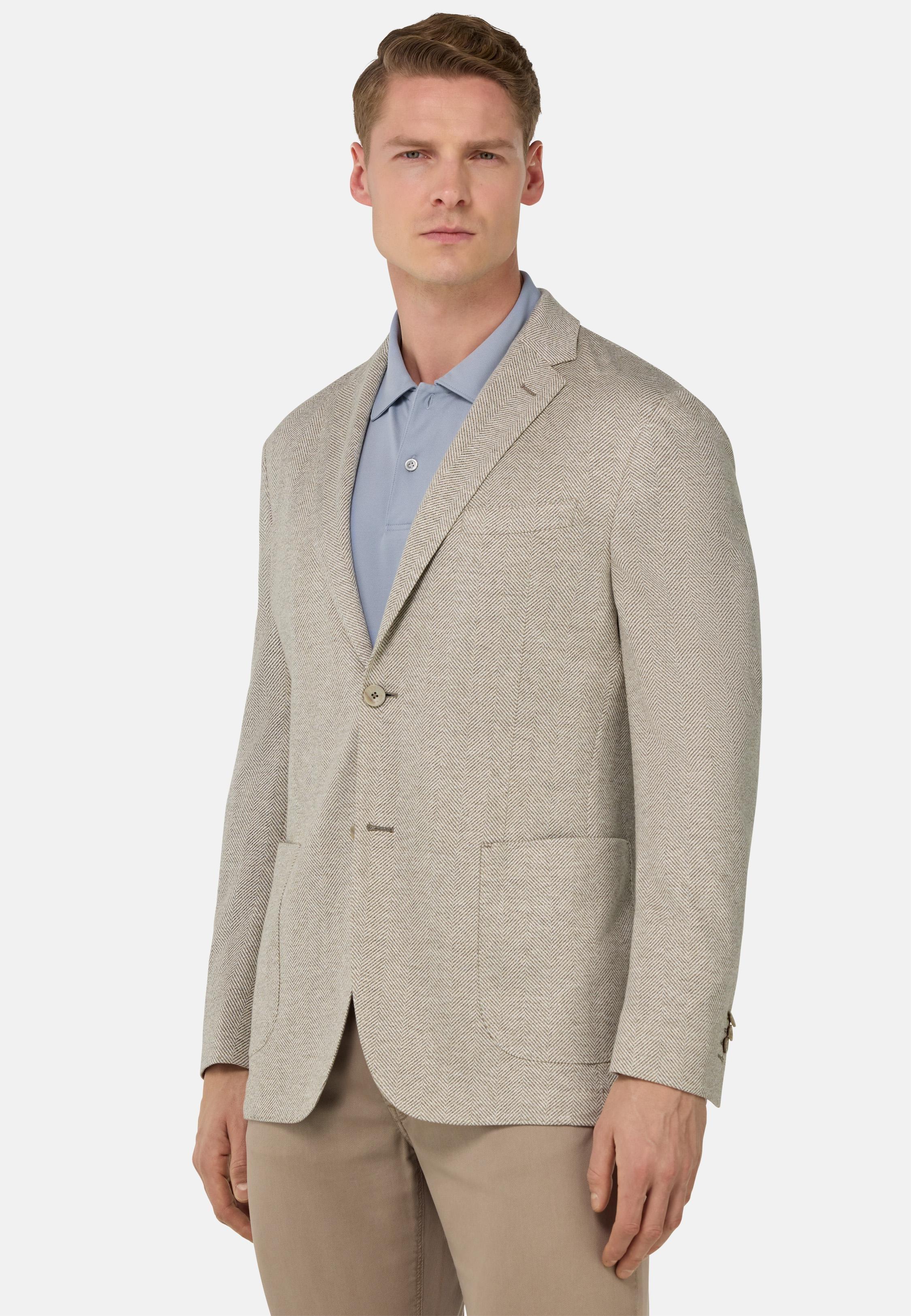 B Jersey Linen And Cotton Herringbone Jacke Beige, Taupe, medium