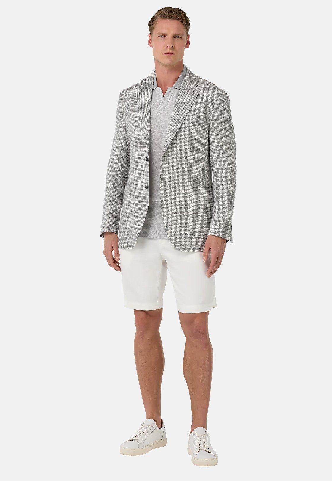 Houndstooth Jacket In Linen And Wool Grey, Light grey, medium