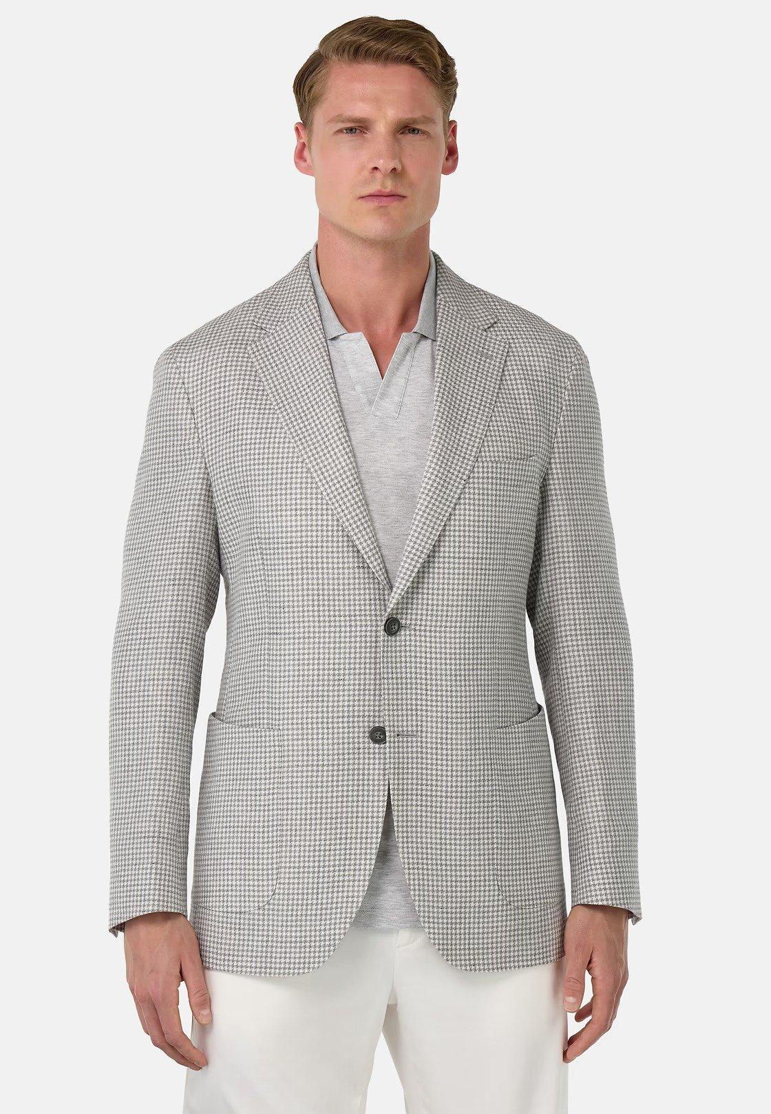 Houndstooth Jacket In Linen And Wool Grey, Light grey, medium