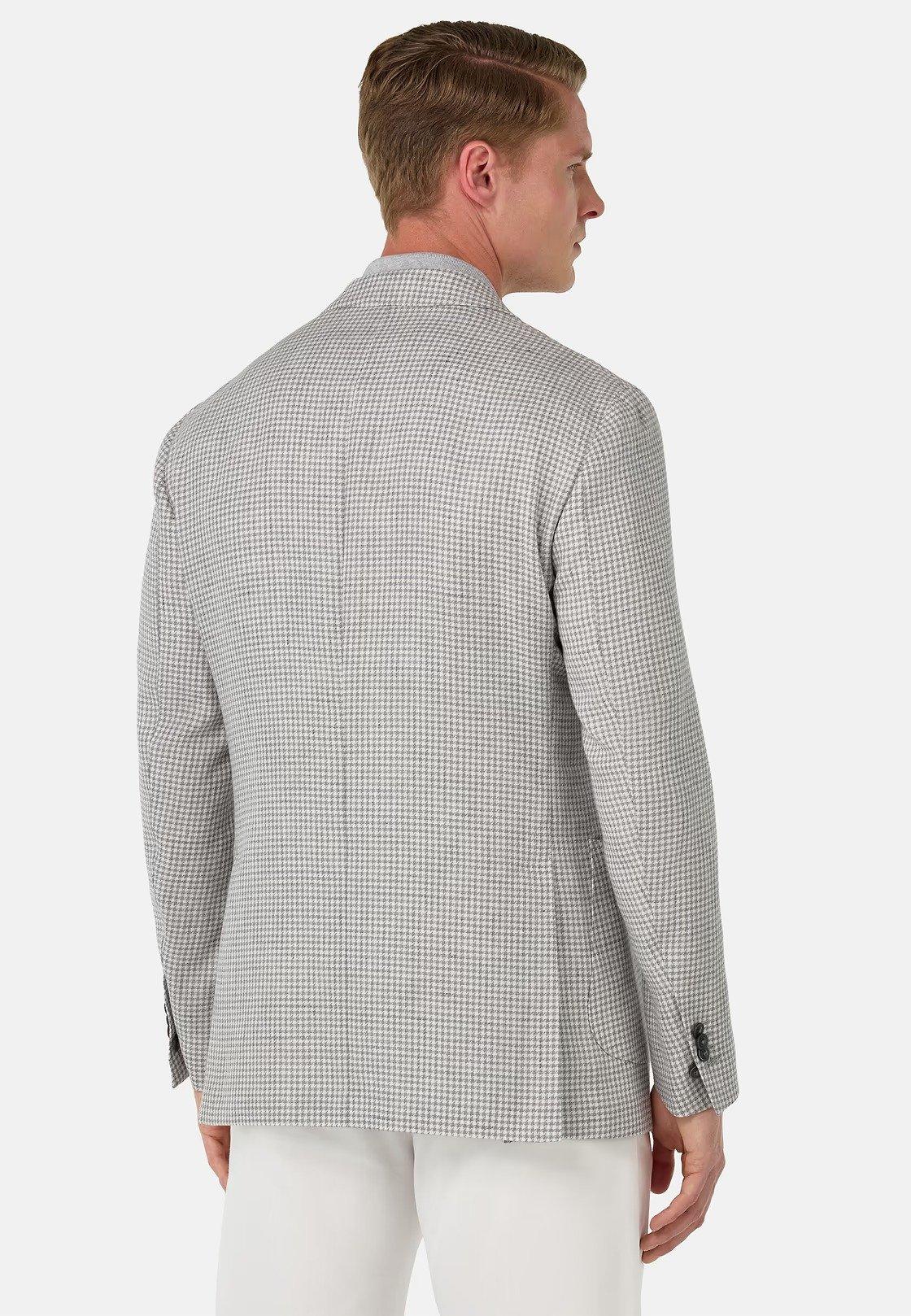 Houndstooth Jacket In Linen And Wool Grey, Light grey, medium