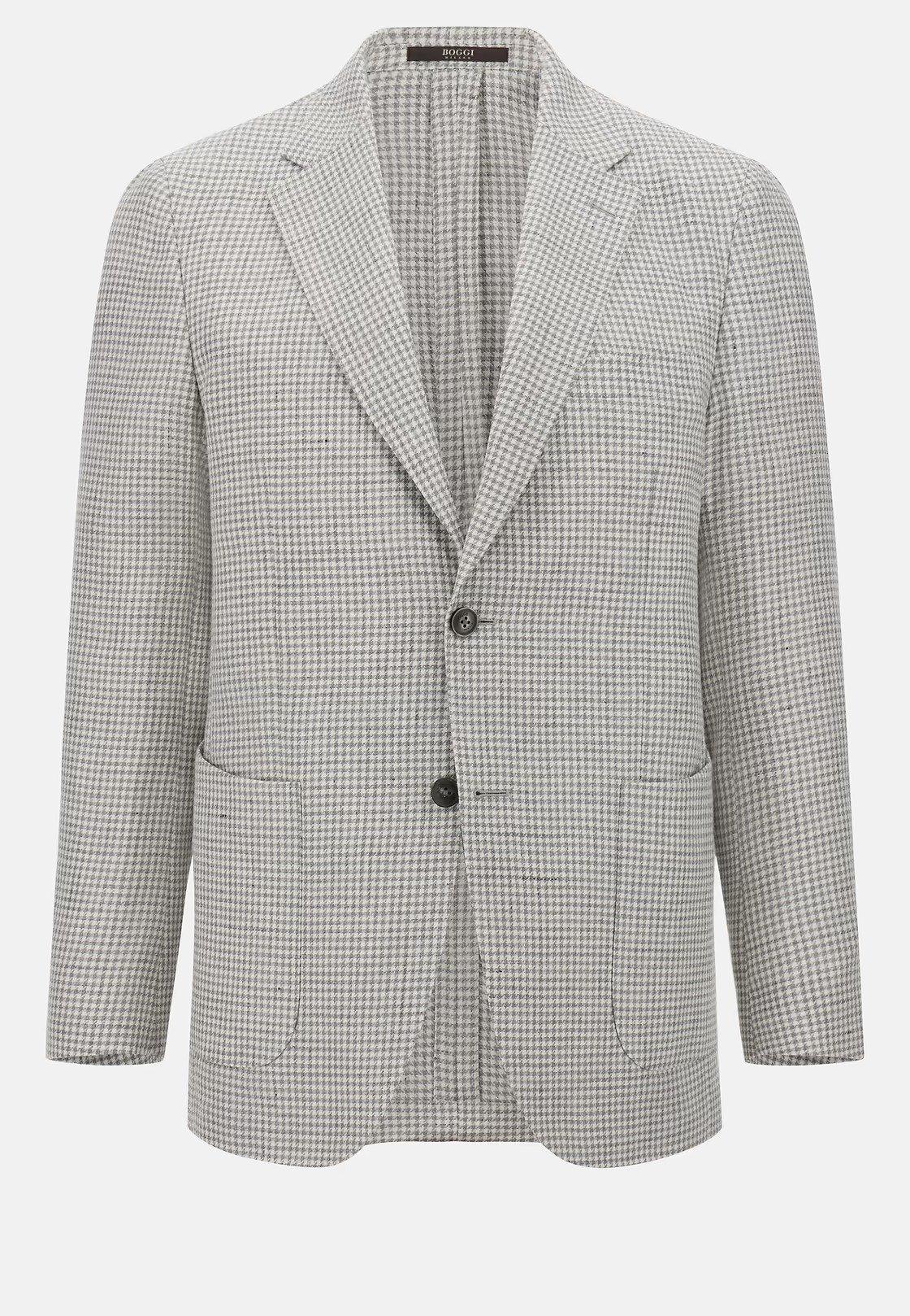 Houndstooth Jacket In Linen And Wool Grey, Light grey, large image number 4