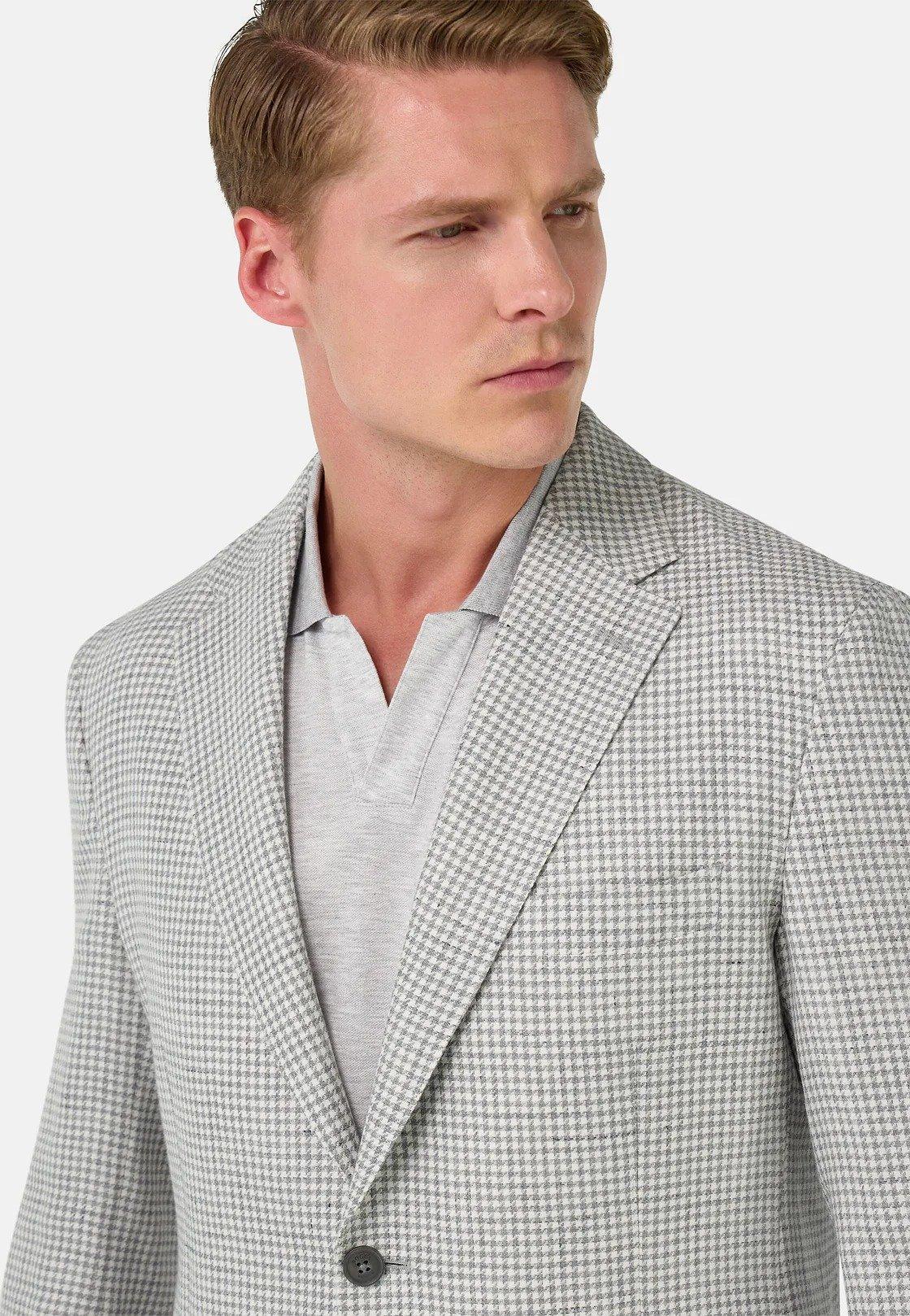 Houndstooth Jacket In Linen And Wool Grey, Light grey, large image number 6