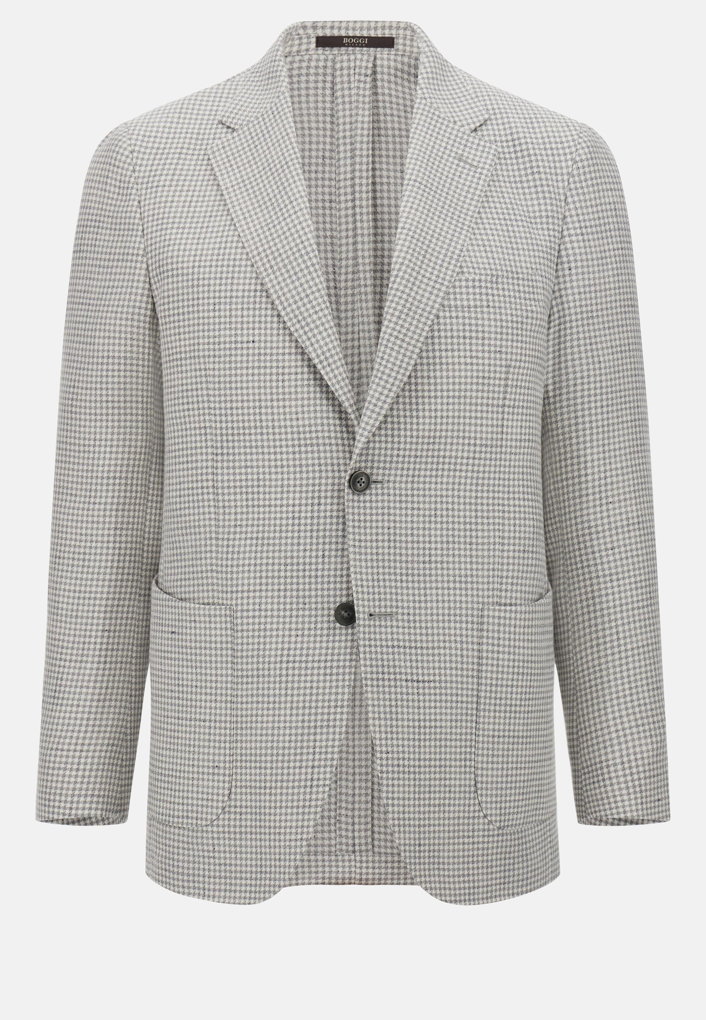Houndstooth Jacket In Linen And Wool Grey, Light grey, large image number 7