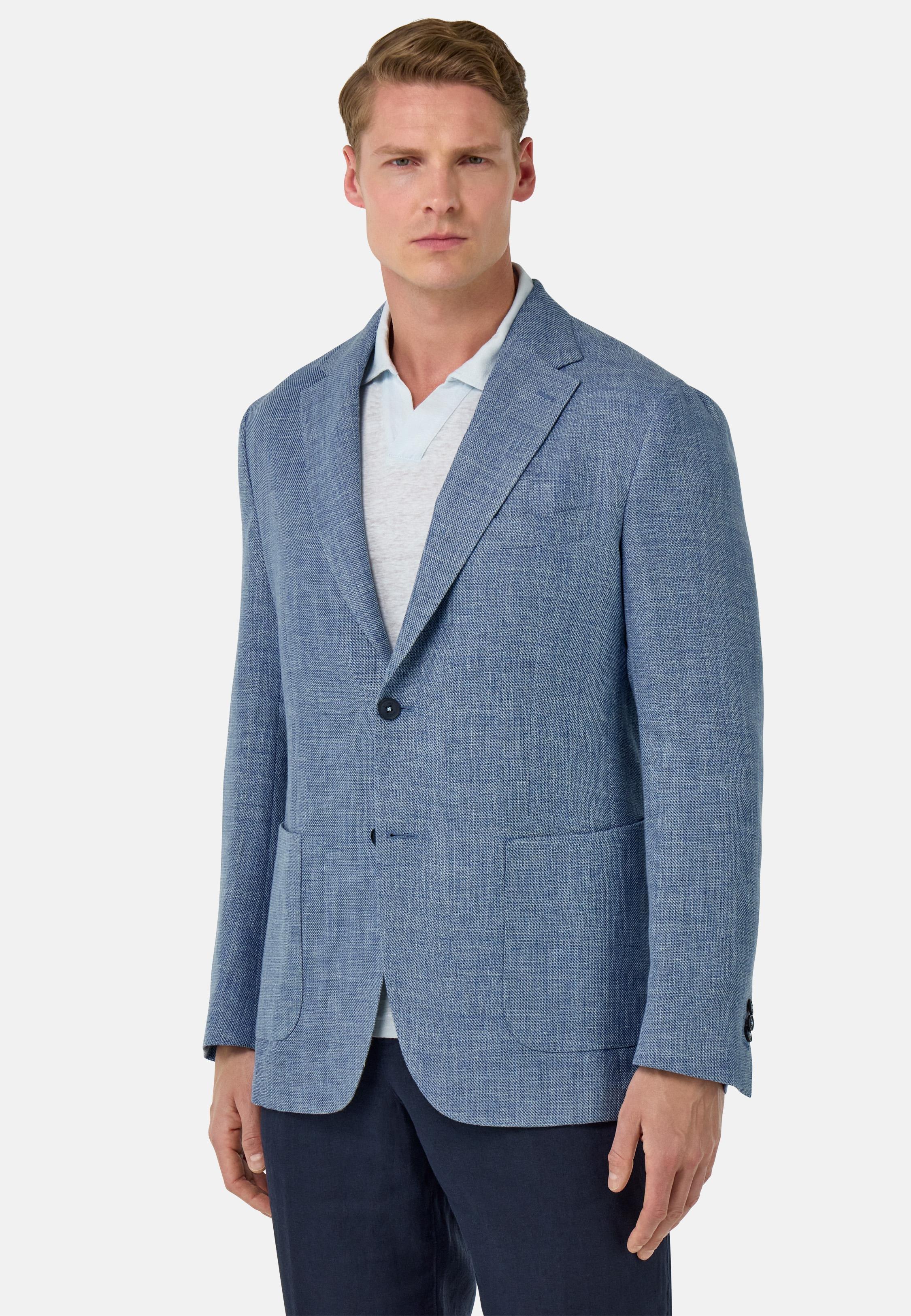 Linen and Wool Jacket Blue, , medium