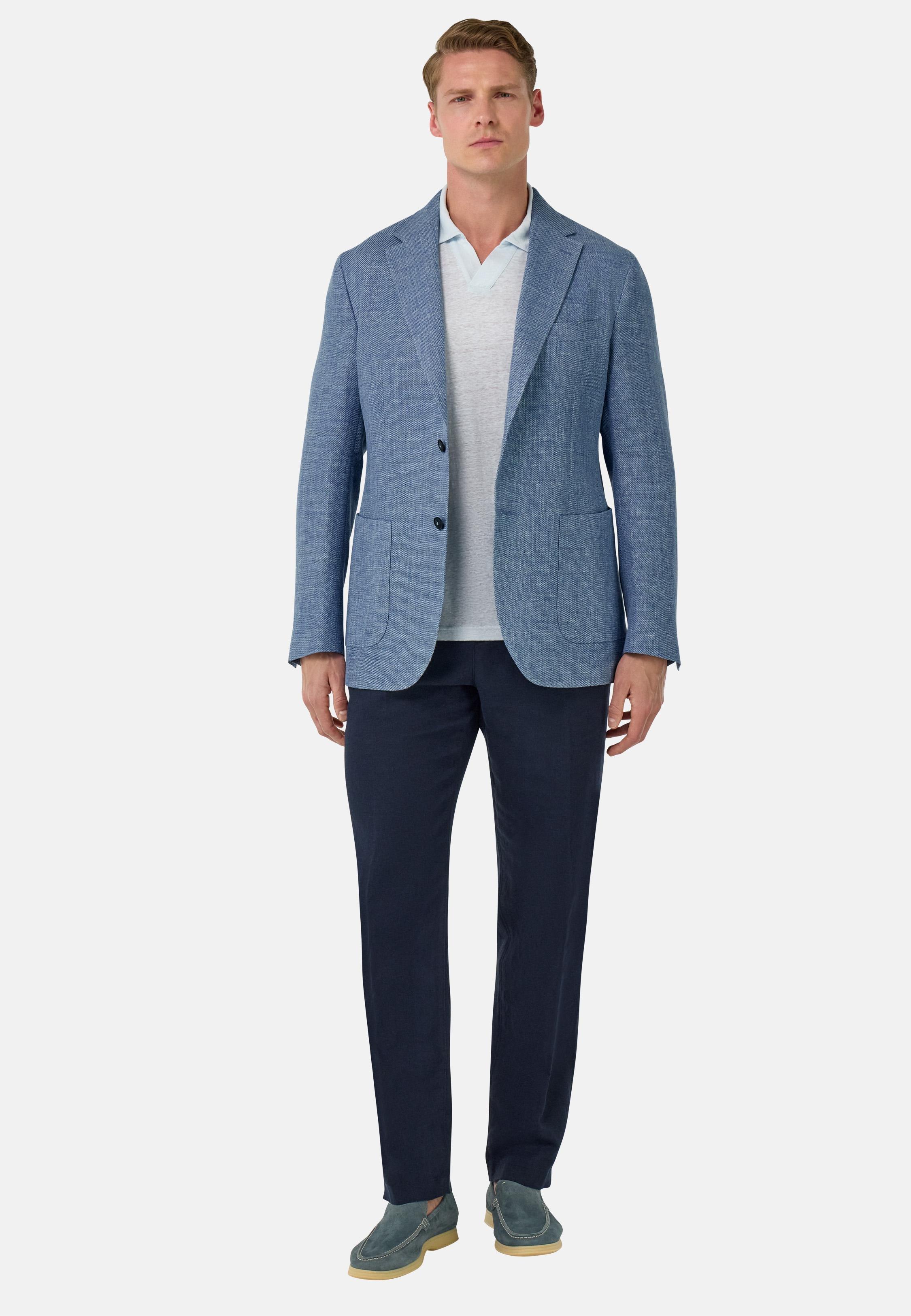 Linen and Wool Jacket Blue, , large image number 4