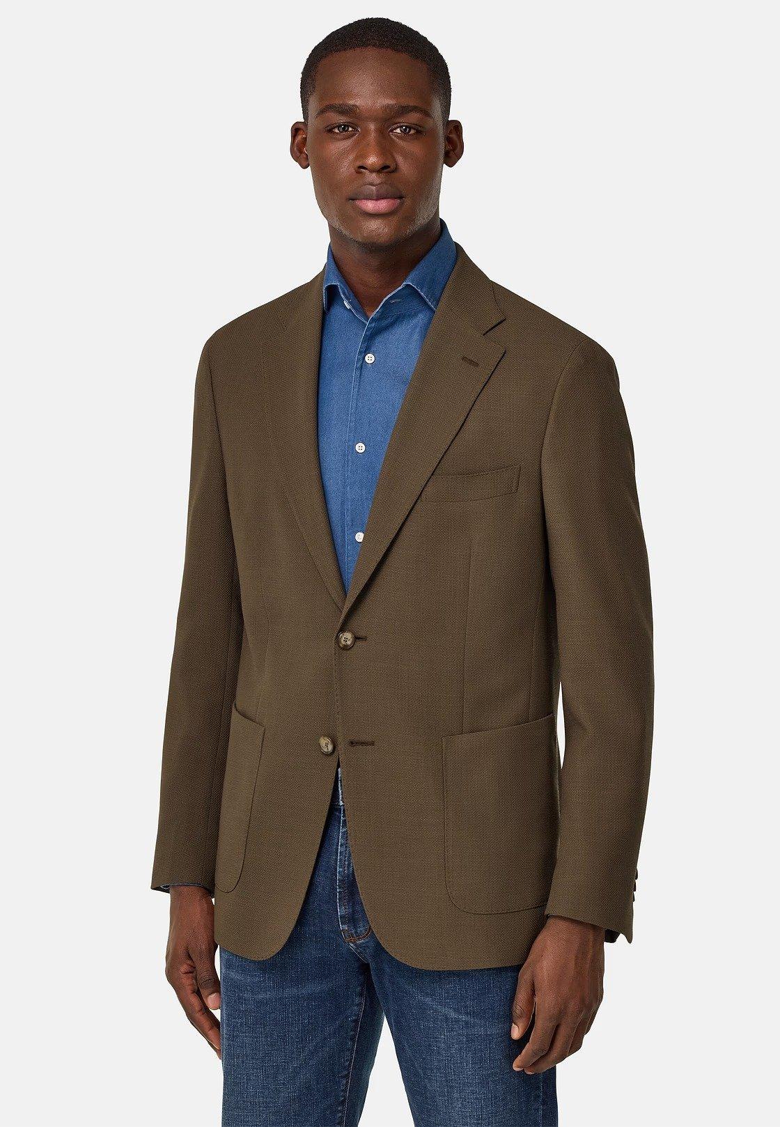 Jacket In Pure Wool Crepe Brown, , large image number 1