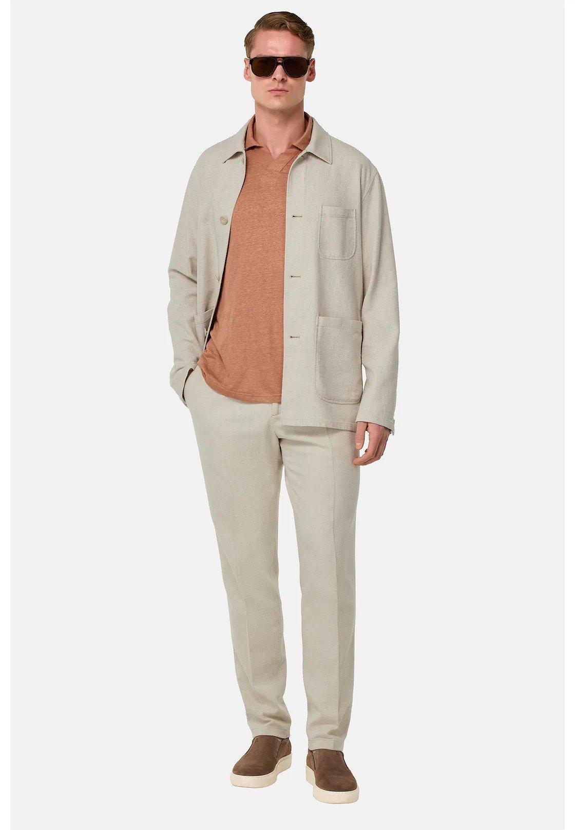 Sand Diagonal Shirt Jacket In Cotton And Linen Beige, Sand, medium