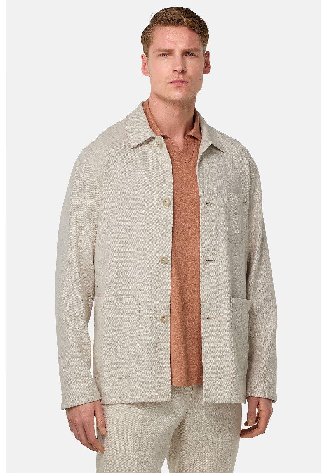 Sand Diagonal Shirt Jacket In Cotton And Linen Beige, Sand, medium