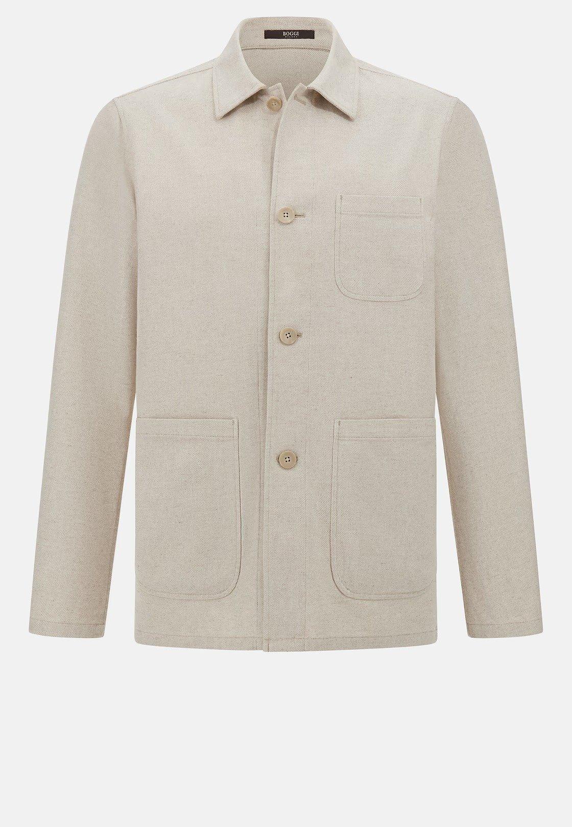 Sand Diagonal Shirt Jacket In Cotton And Linen Beige, Sand, large image number 4