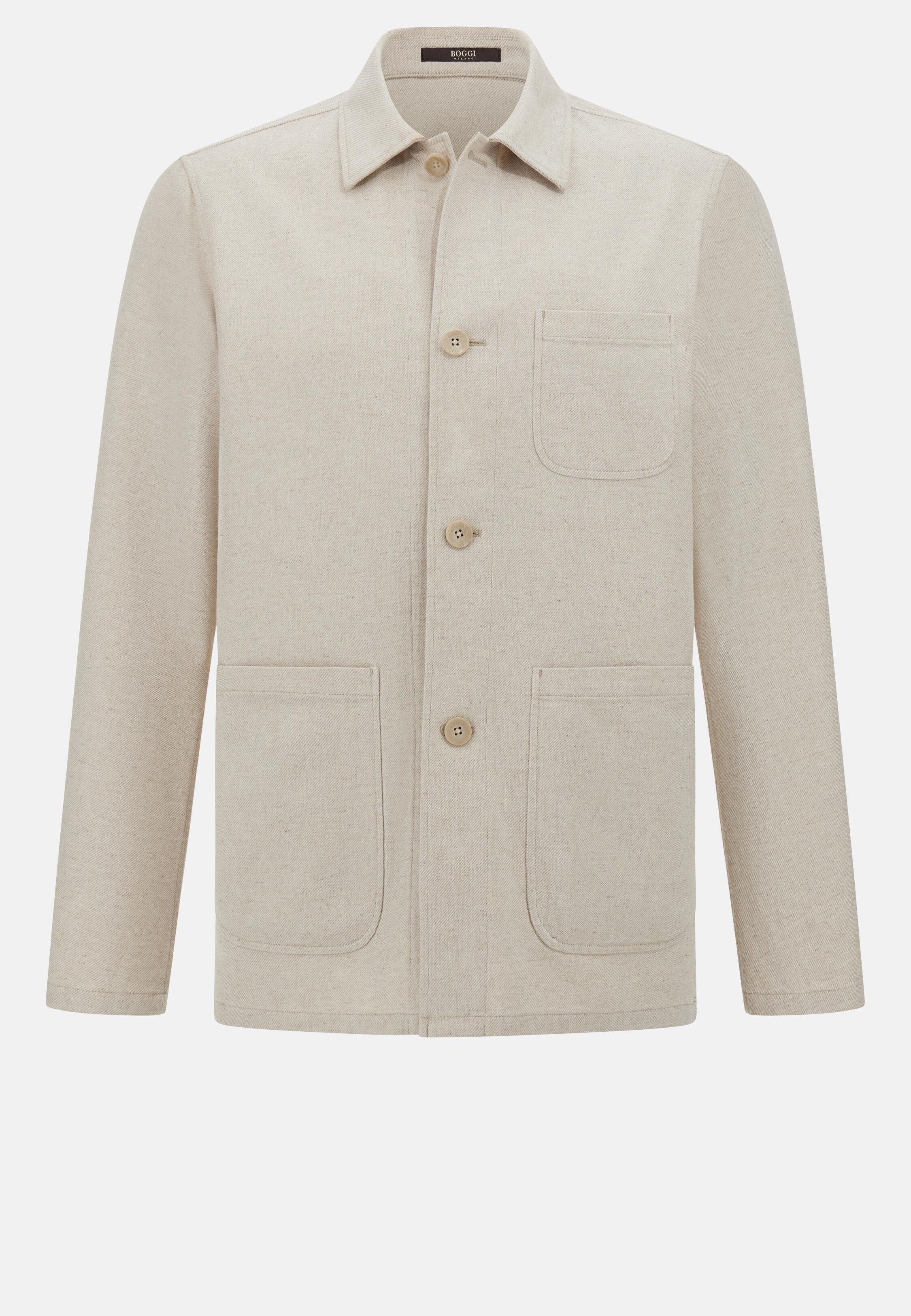 Sand Diagonal Shirt Jacket In Cotton And Linen Beige, Sand, large image number 8