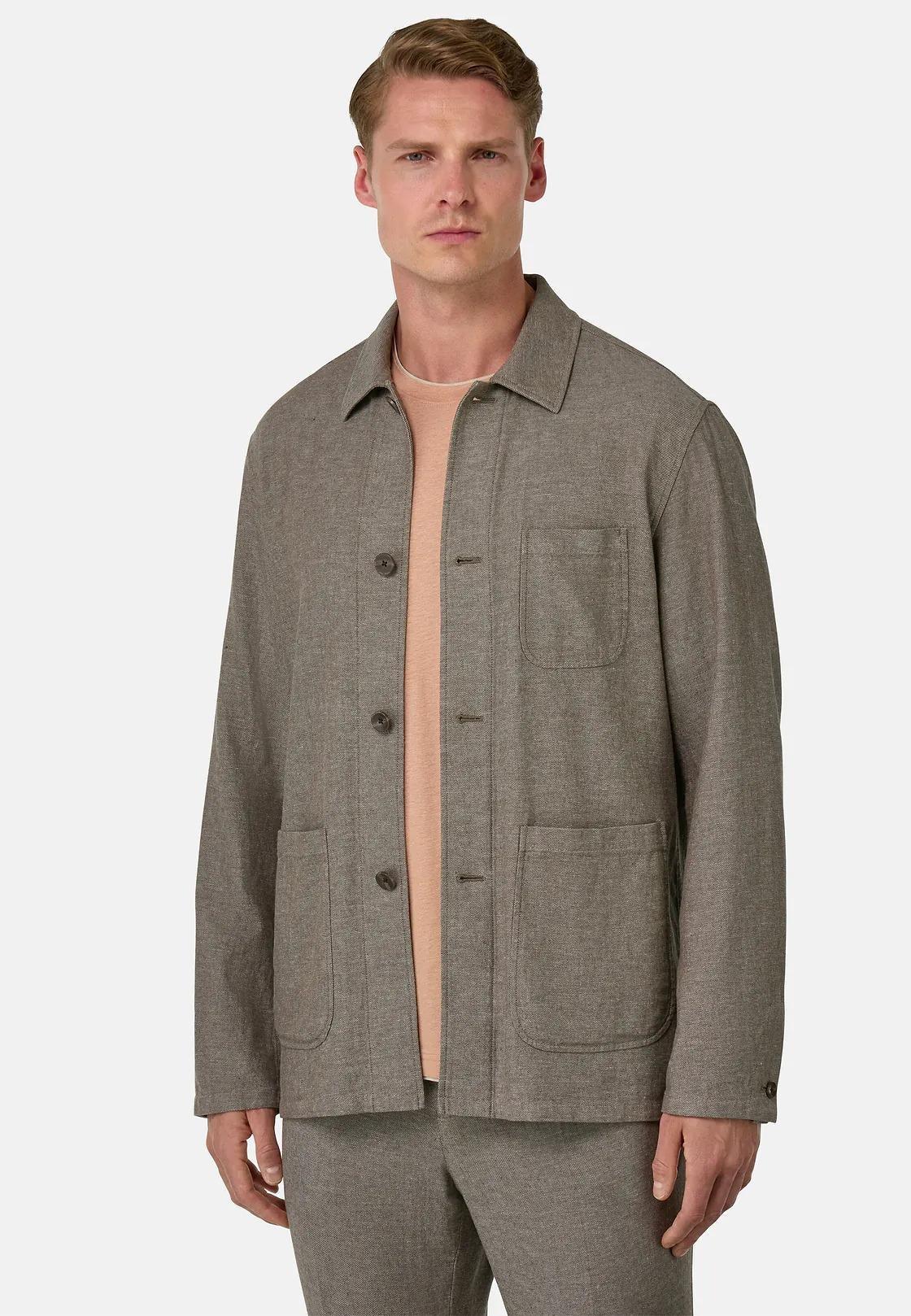 Sand Diagonal Shirt Jacket In Linen And Cotton Beige, Taupe, medium