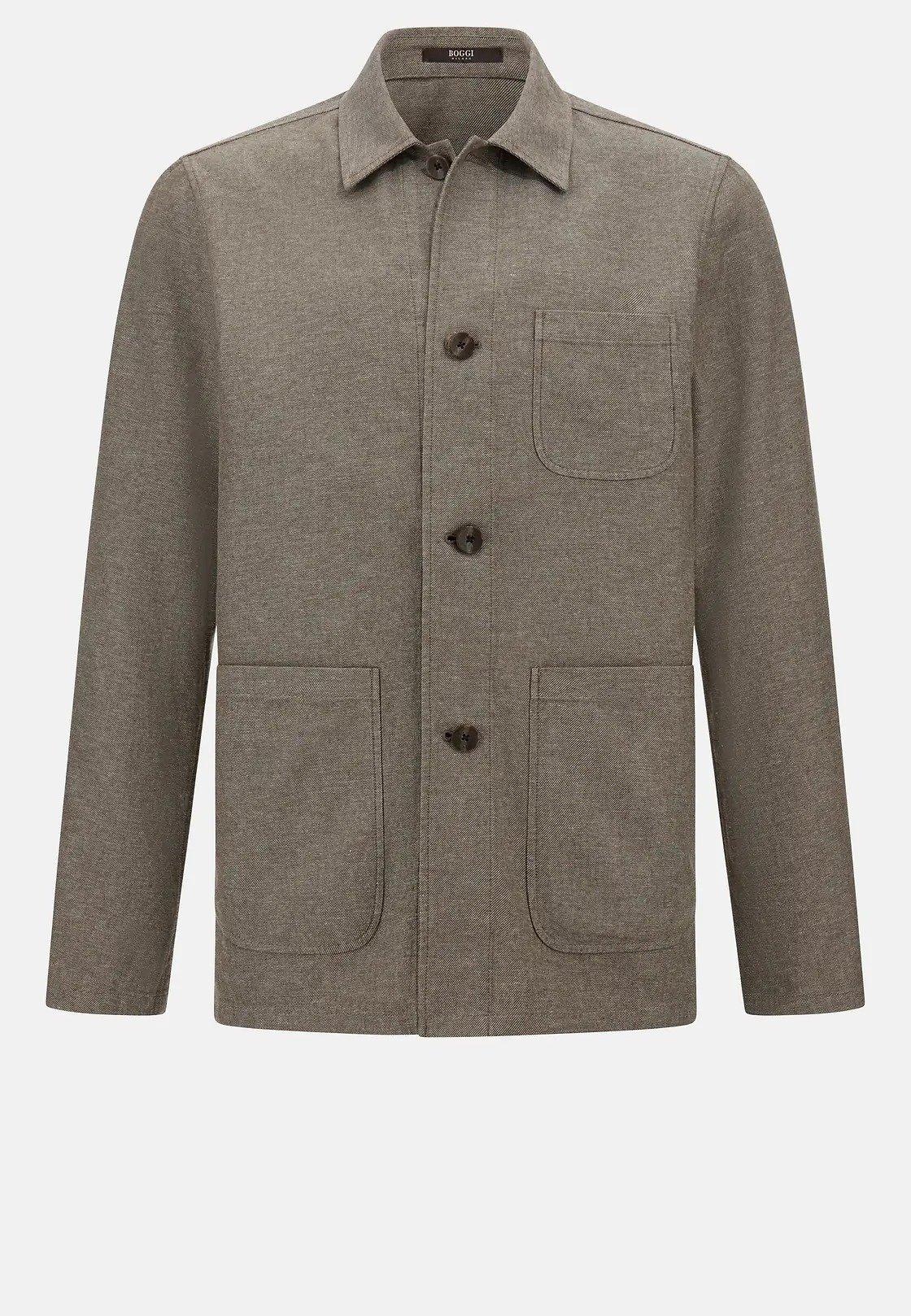 Beige Plain Overshirt Regular, , large image number 4