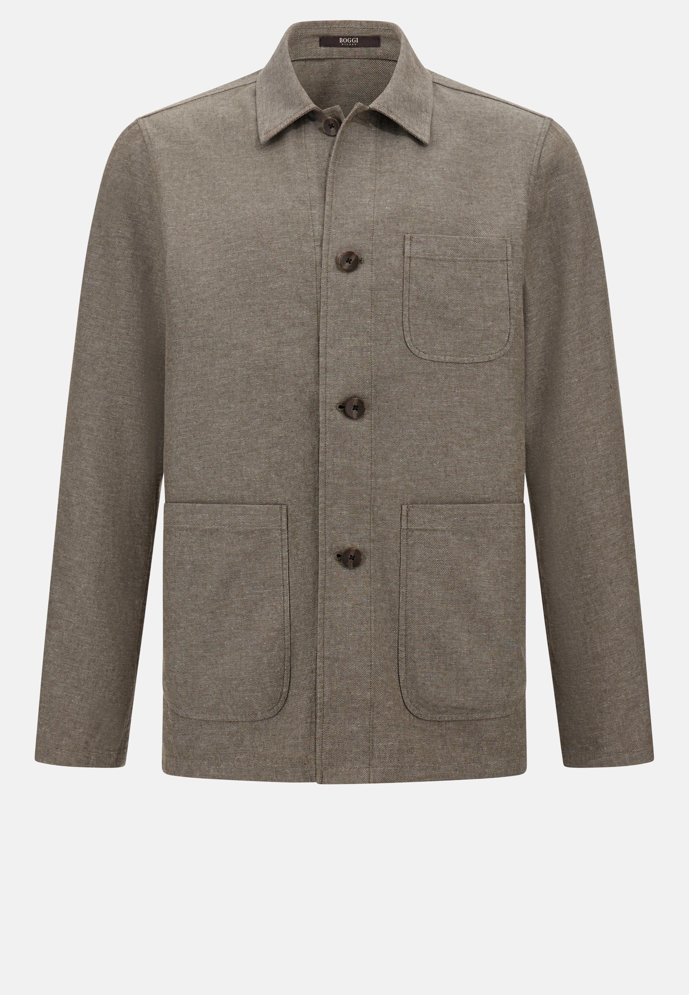 Sand Diagonal Shirt Jacket In Linen And Cotton Beige, Taupe, large image number 7