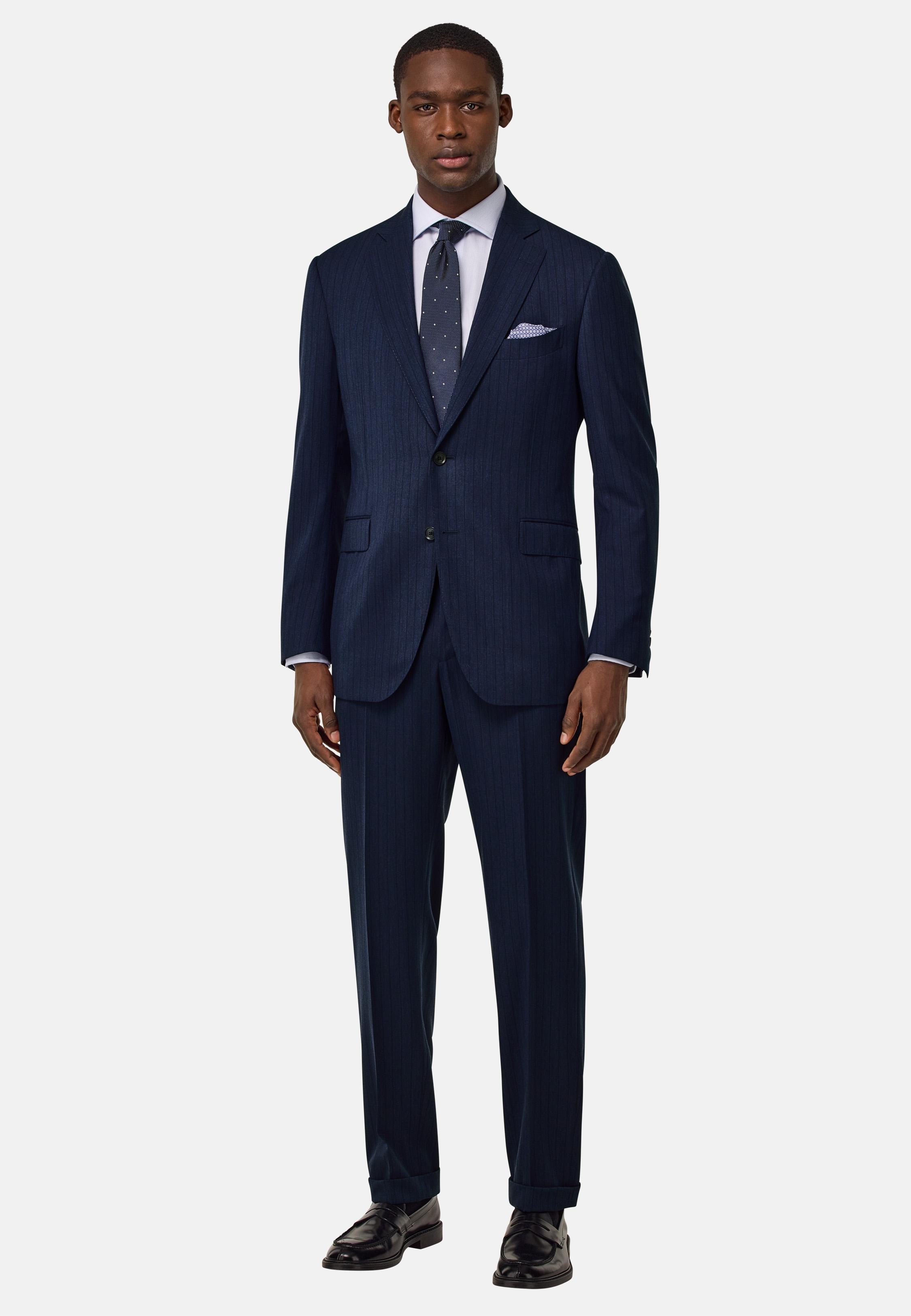 Pinstripe Pure Wool Suit Navy, , medium