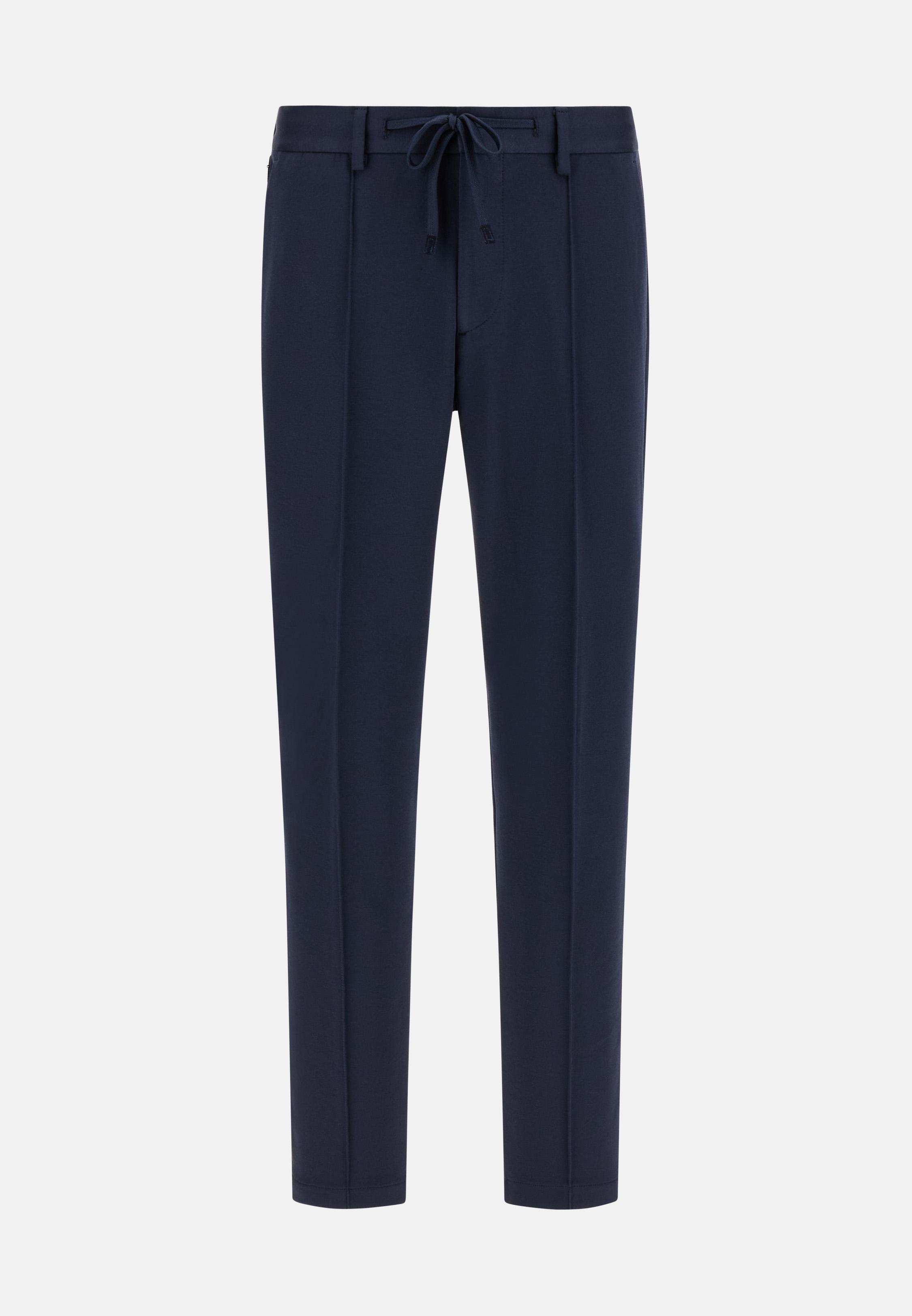 Navy Solid Jersey Trousers, , large image number 3