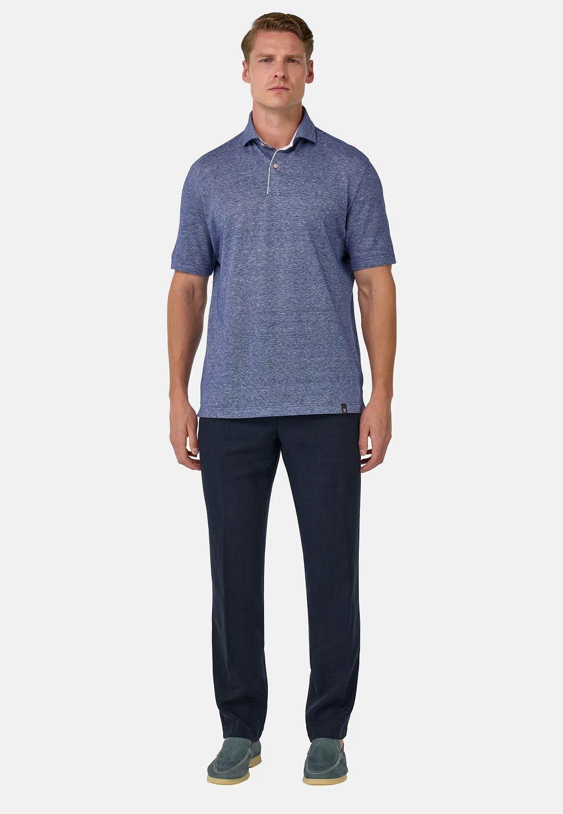 Cotton/Linen Pique Polo Shirt Blue, Blue, medium