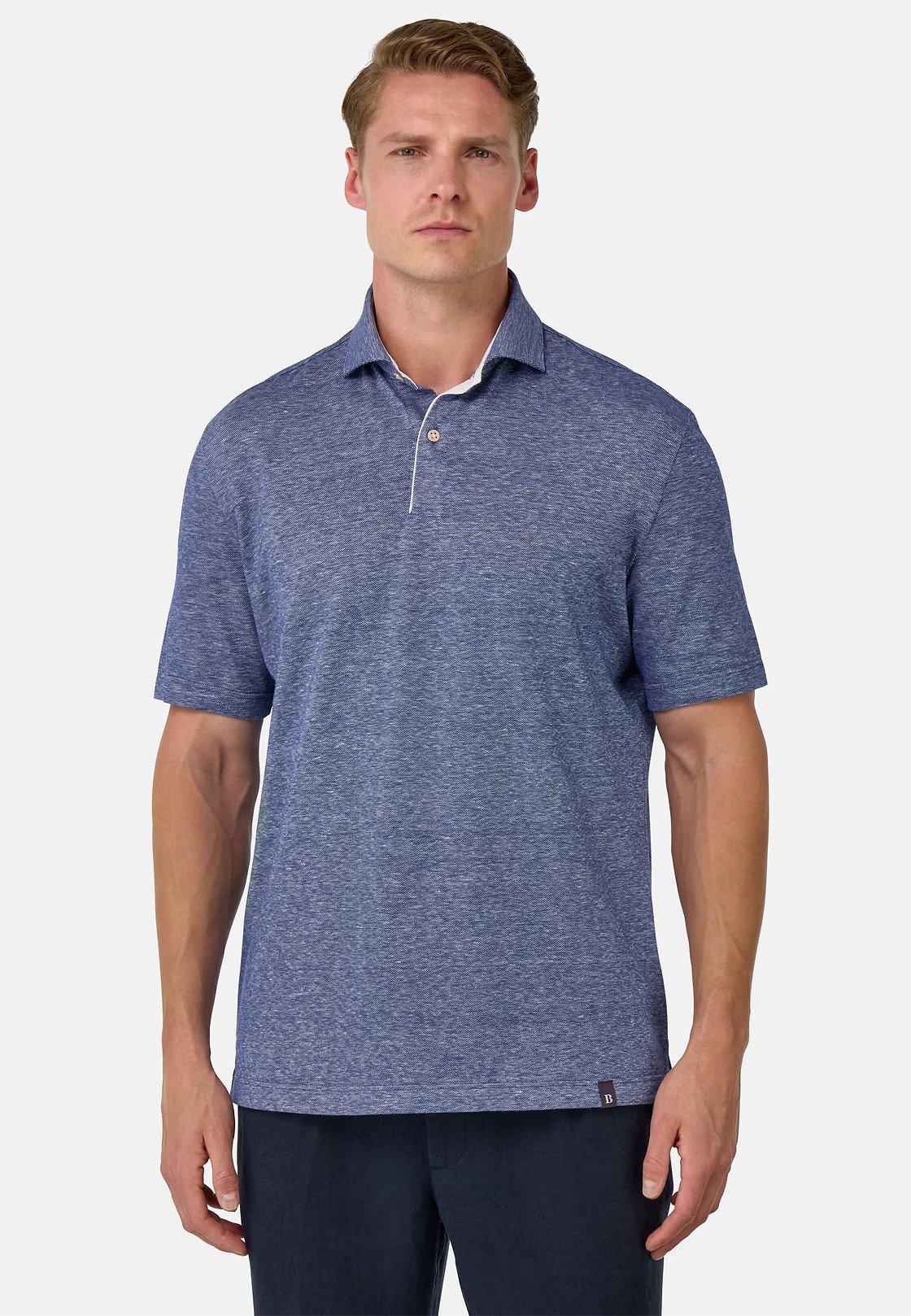 Cotton/Linen Pique Polo Shirt Blue, Blue, medium