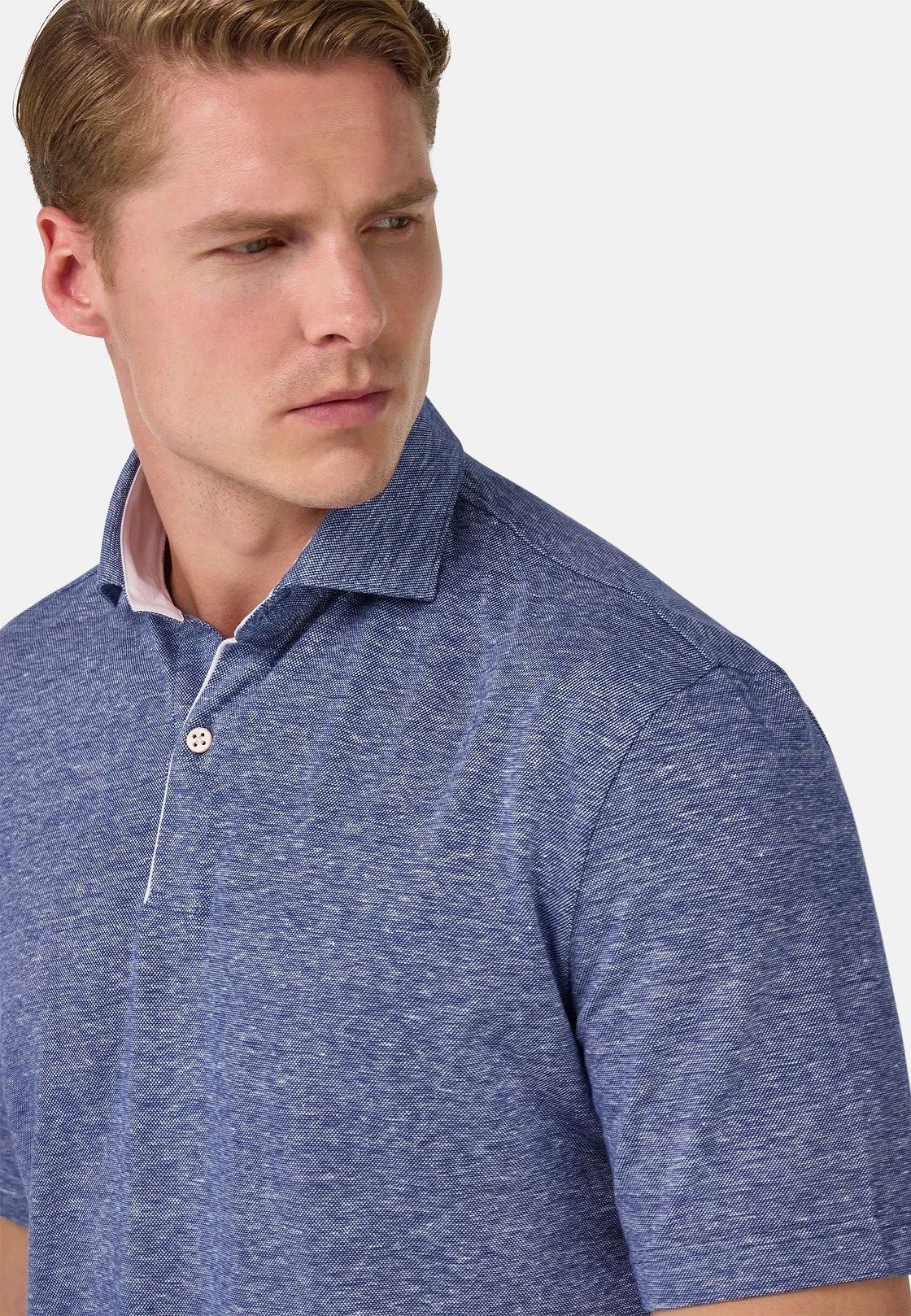 Cotton/Linen Pique Polo Shirt Blue, Blue, large image number 6