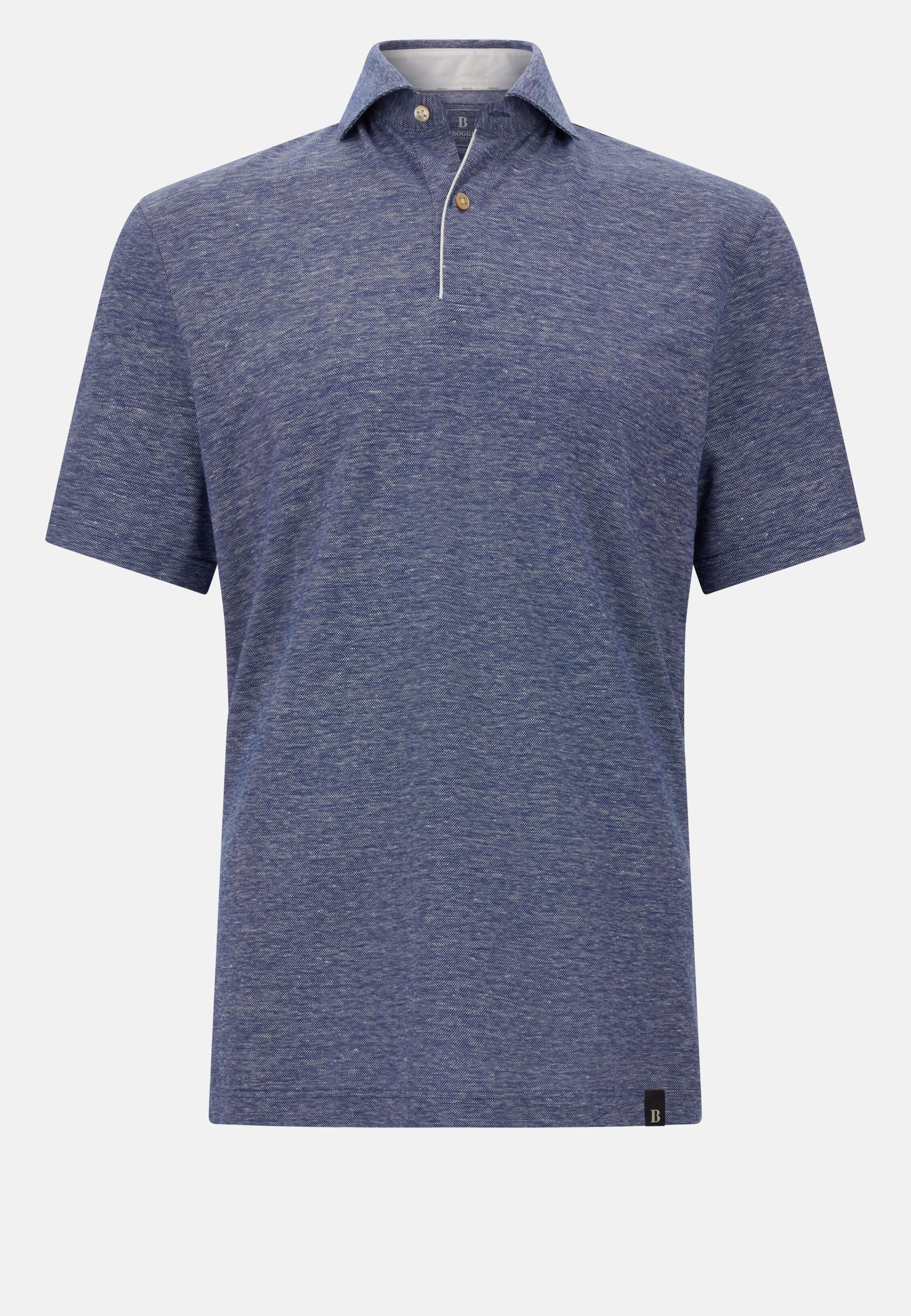 Cotton/Linen Pique Polo Shirt Blue, Blue, large image number 7