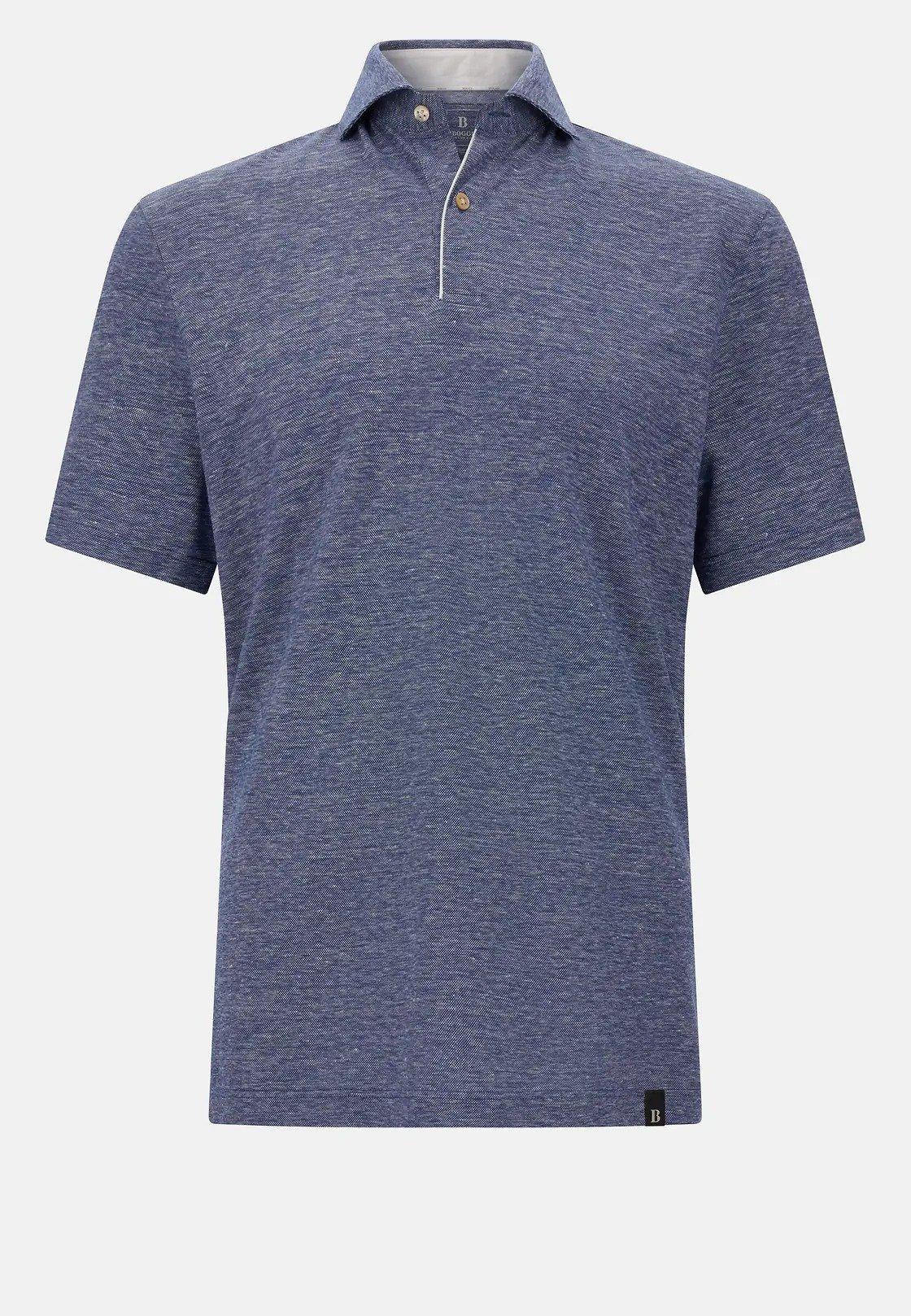 Cotton/Linen Pique Polo Shirt Blue, Blue, large image number 8