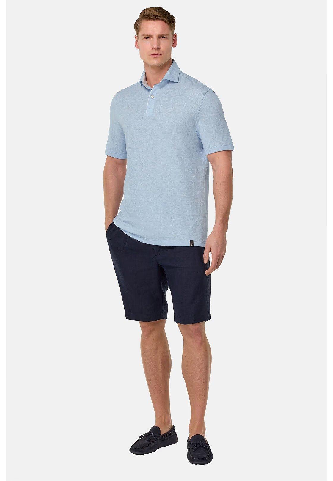 Cotton/Linen Pique Polo Shirt Blue, , large image number 0