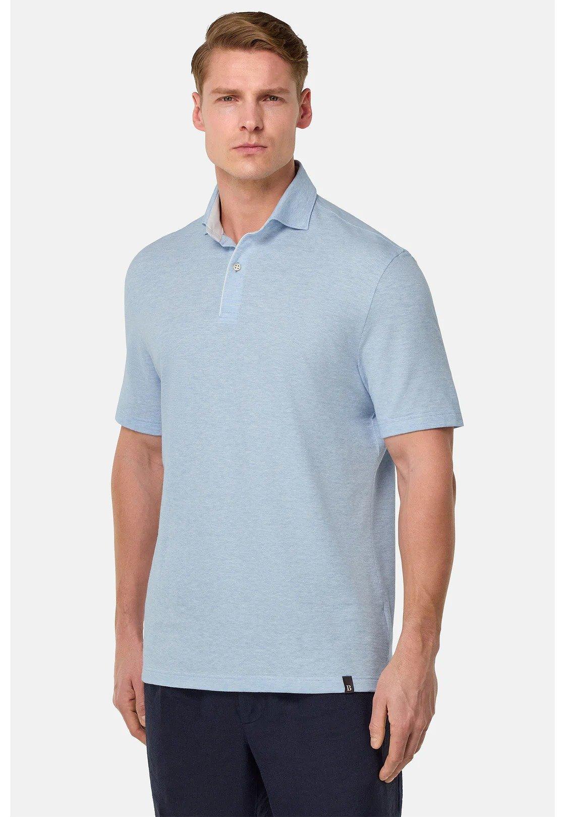 Cotton/Linen Pique Polo Shirt Blue, Light Blue, medium