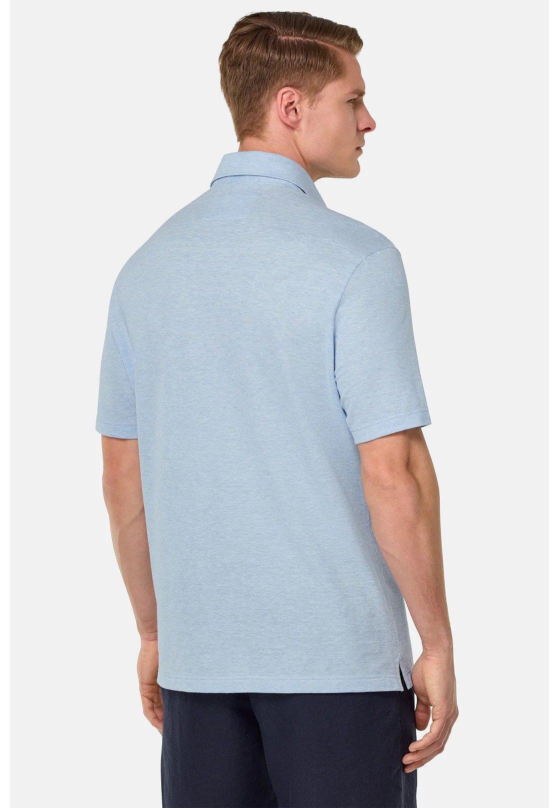 Cotton/Linen Pique Polo Shirt Blue, Light Blue, medium