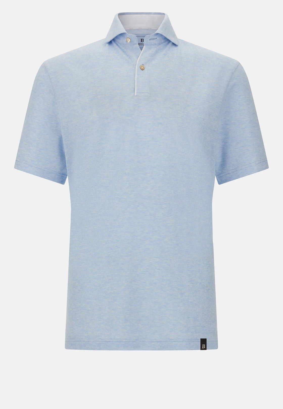 Cotton/Linen Pique Polo Shirt Blue, Light Blue, large image number 4