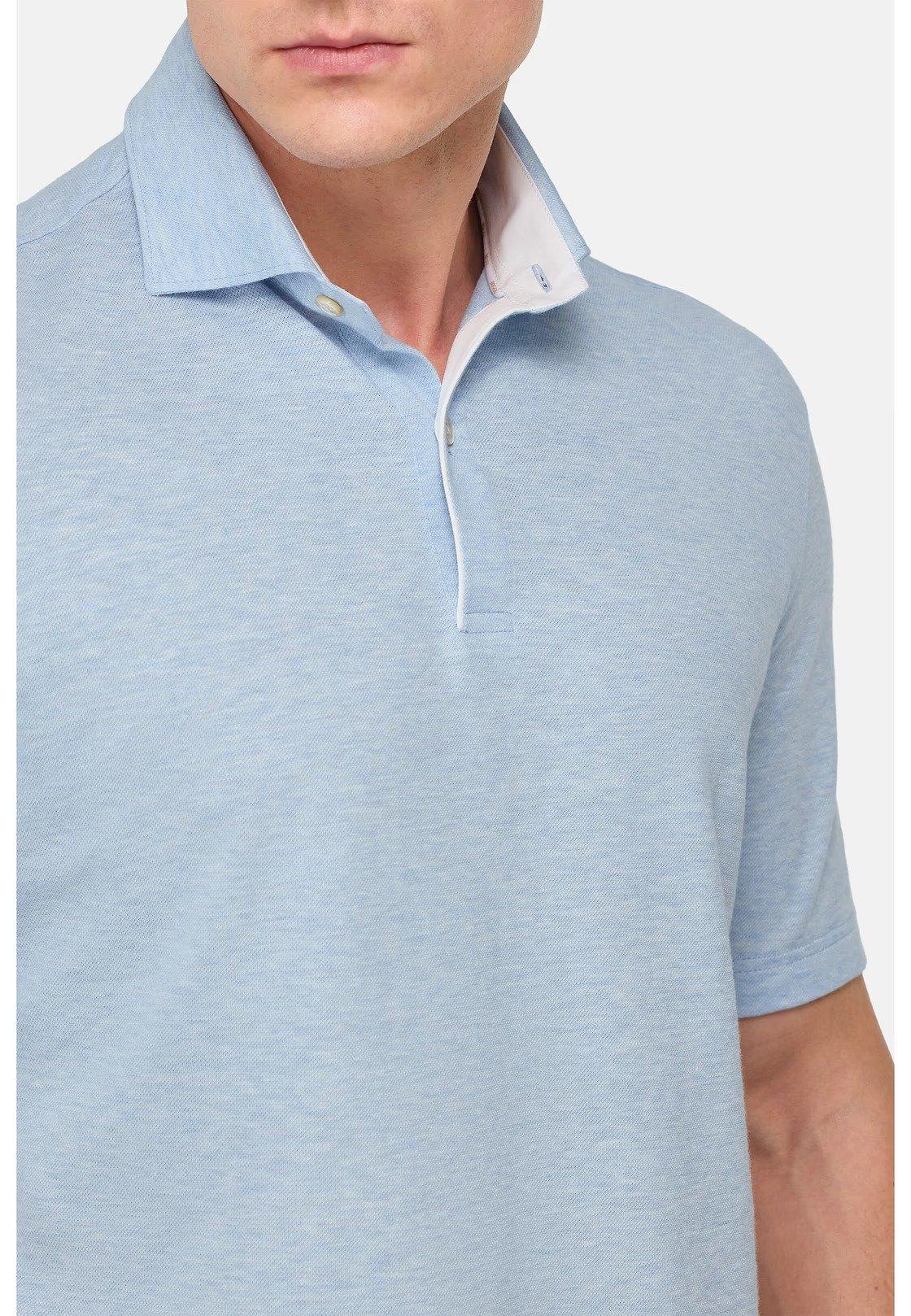 Cotton/Linen Pique Polo Shirt Blue, Light Blue, large image number 6