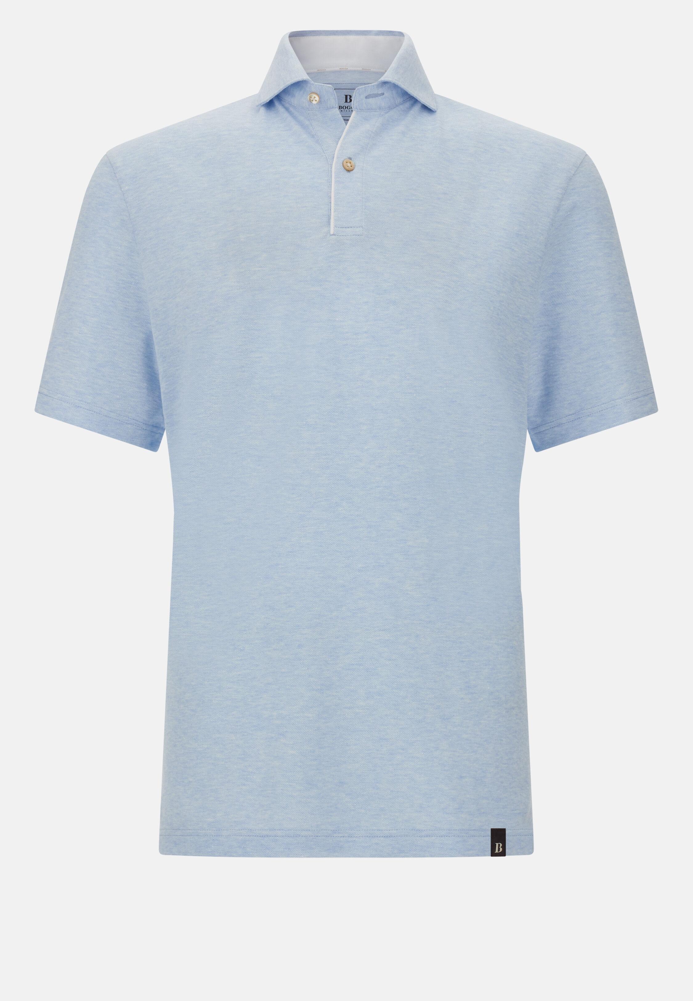 Cotton/Linen Pique Polo Shirt Blue, Light Blue, large image number 7