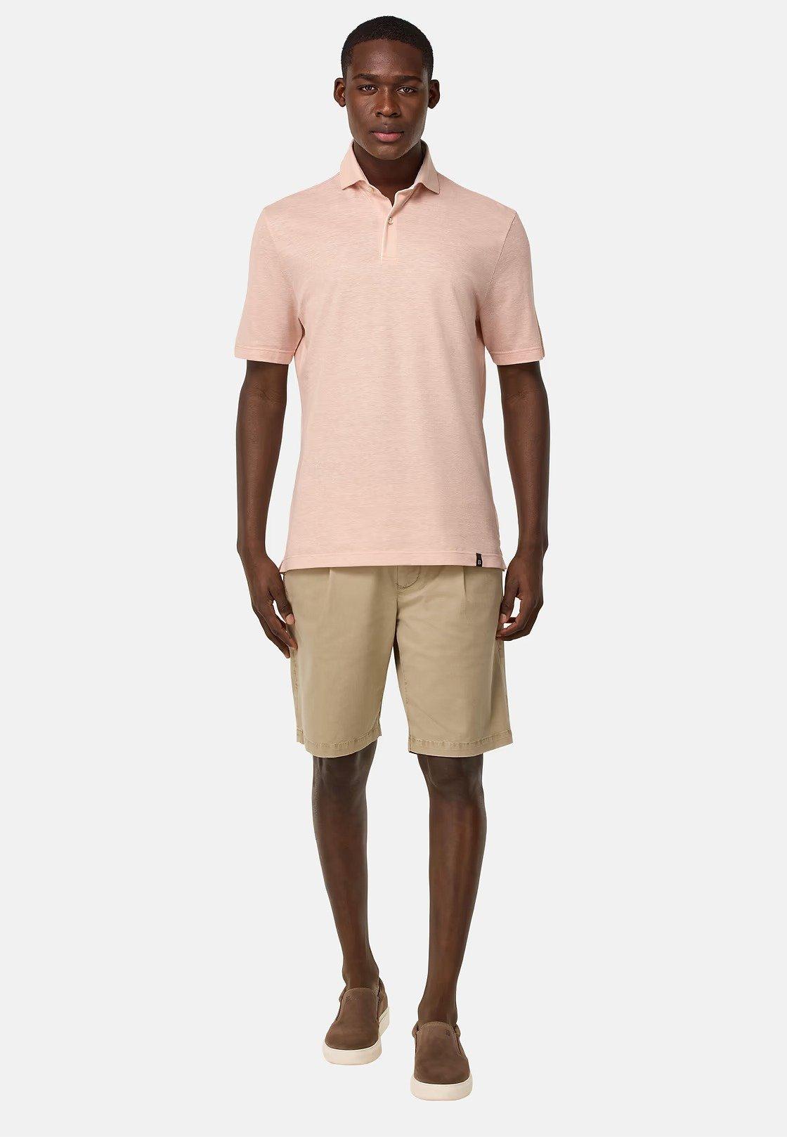 Cotton/Linen Pique Polo Shirt Pink, Pink, medium