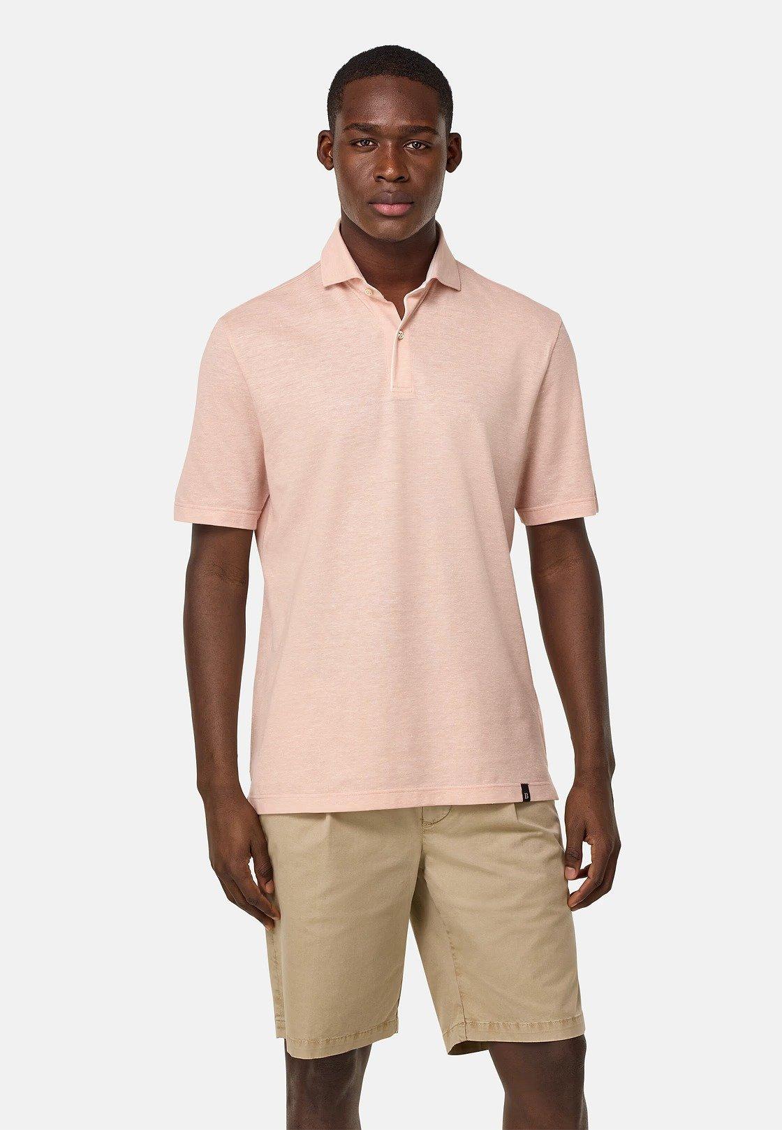 Cotton/Linen Pique Polo Shirt Pink, Pink, medium