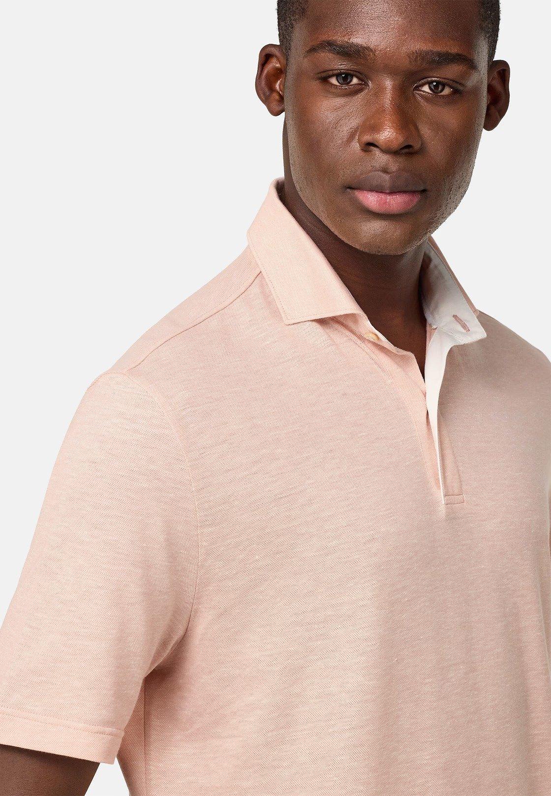 Cotton/Linen Pique Polo Shirt Pink, Pink, large image number 6