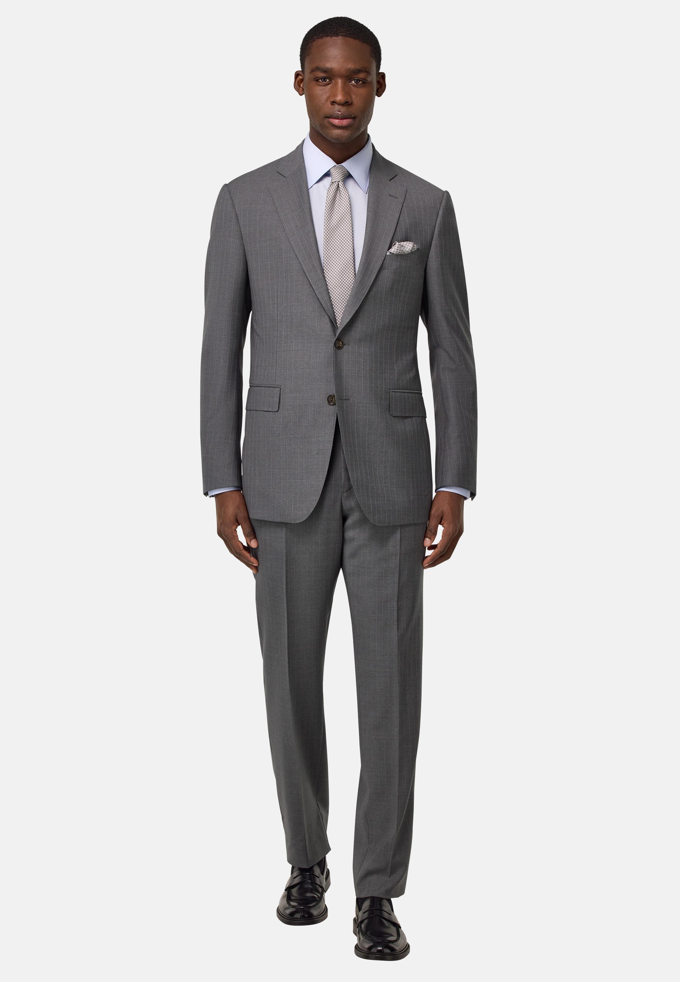 Pinstripe Pure Wool Suit Grey, Grey, medium