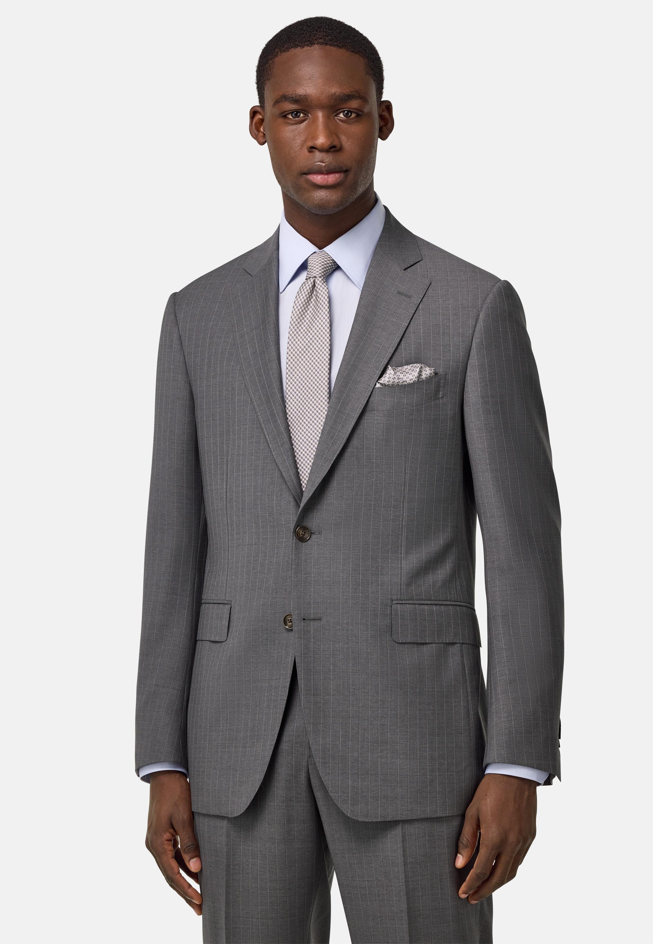 Pinstripe Pure Wool Suit Grey, Grey, medium