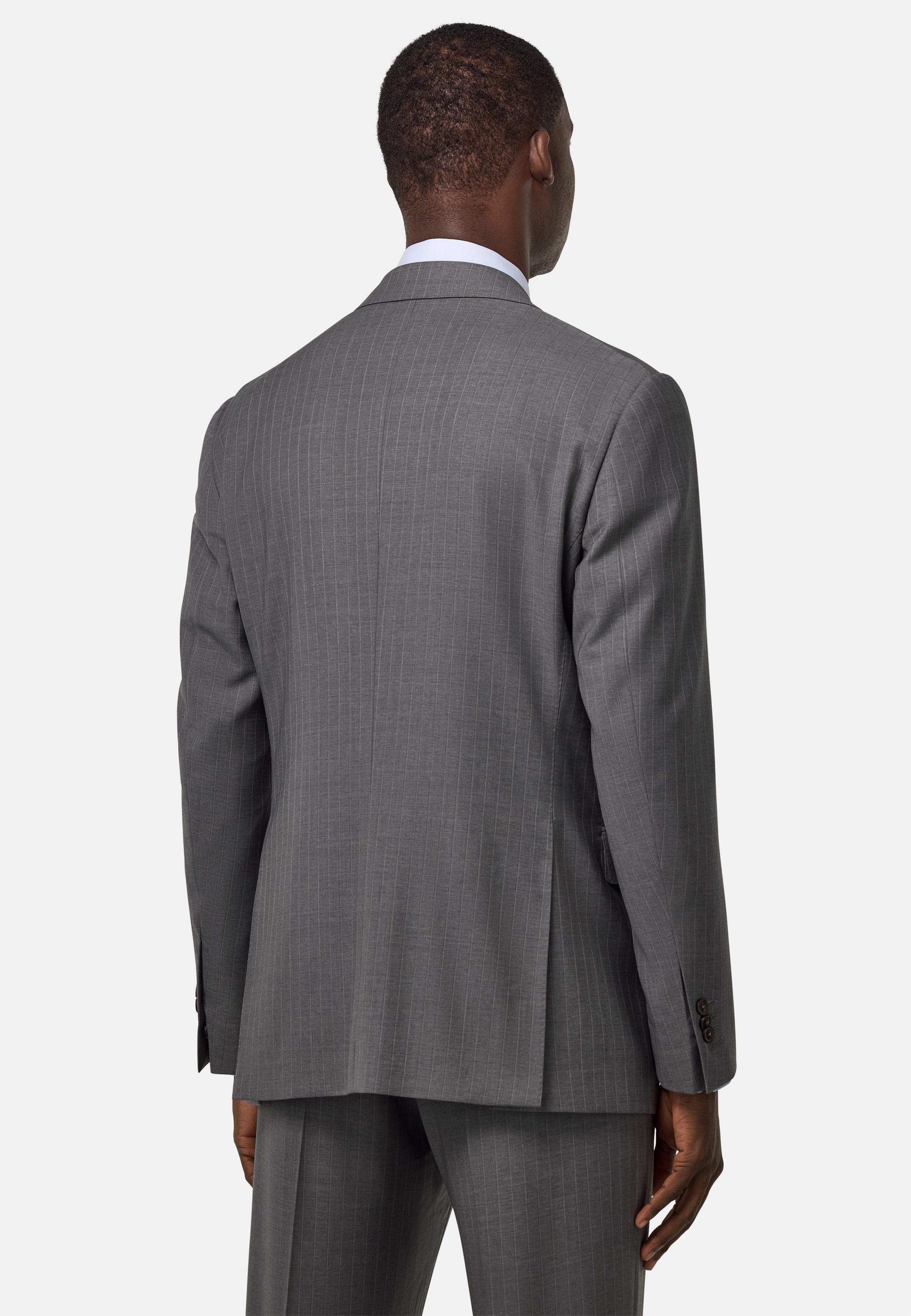 Pinstripe Pure Wool Suit Grey, Grey, medium