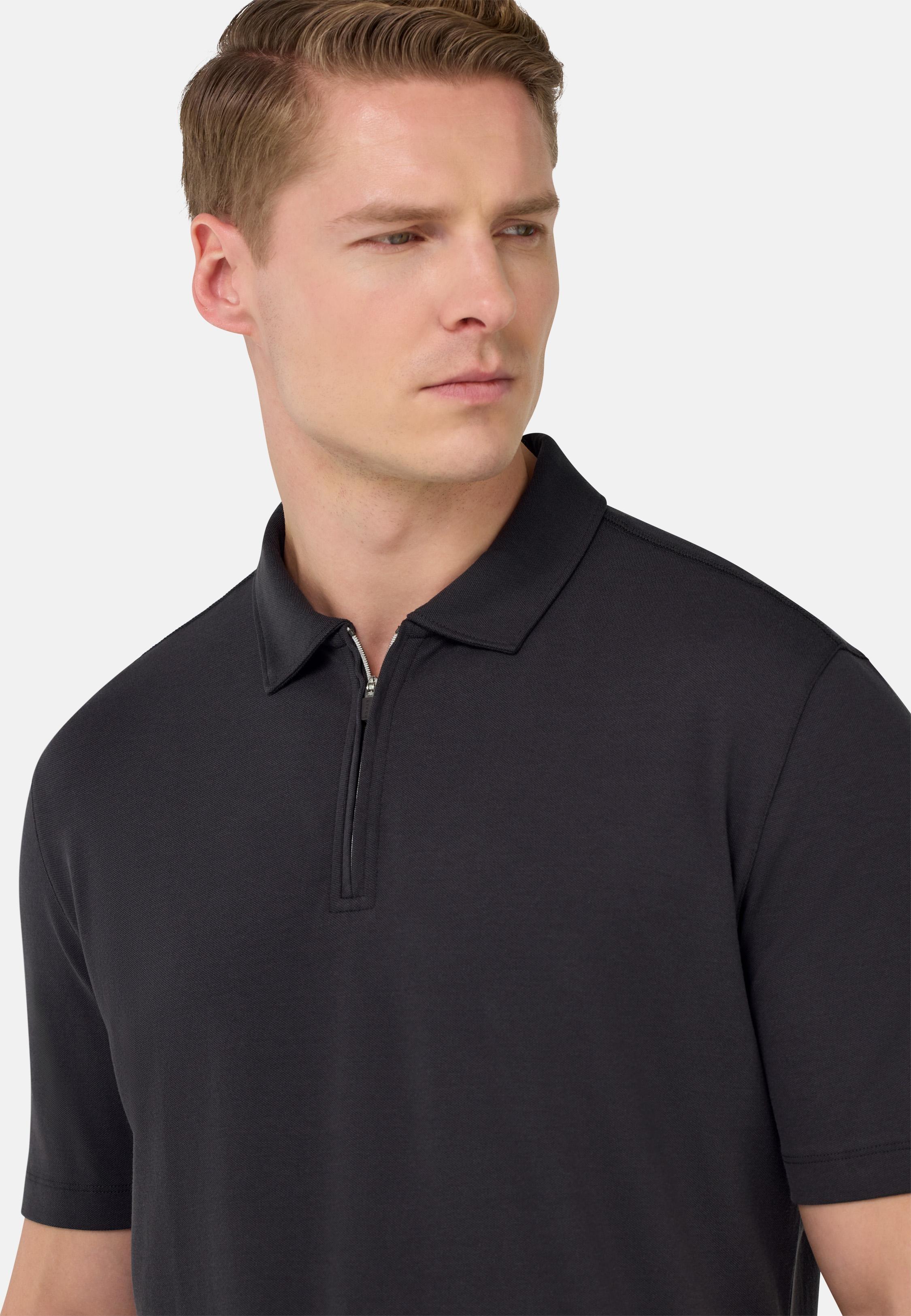 S. Cafe High-Performance Pique Polo Shirt Black, , large image number 5
