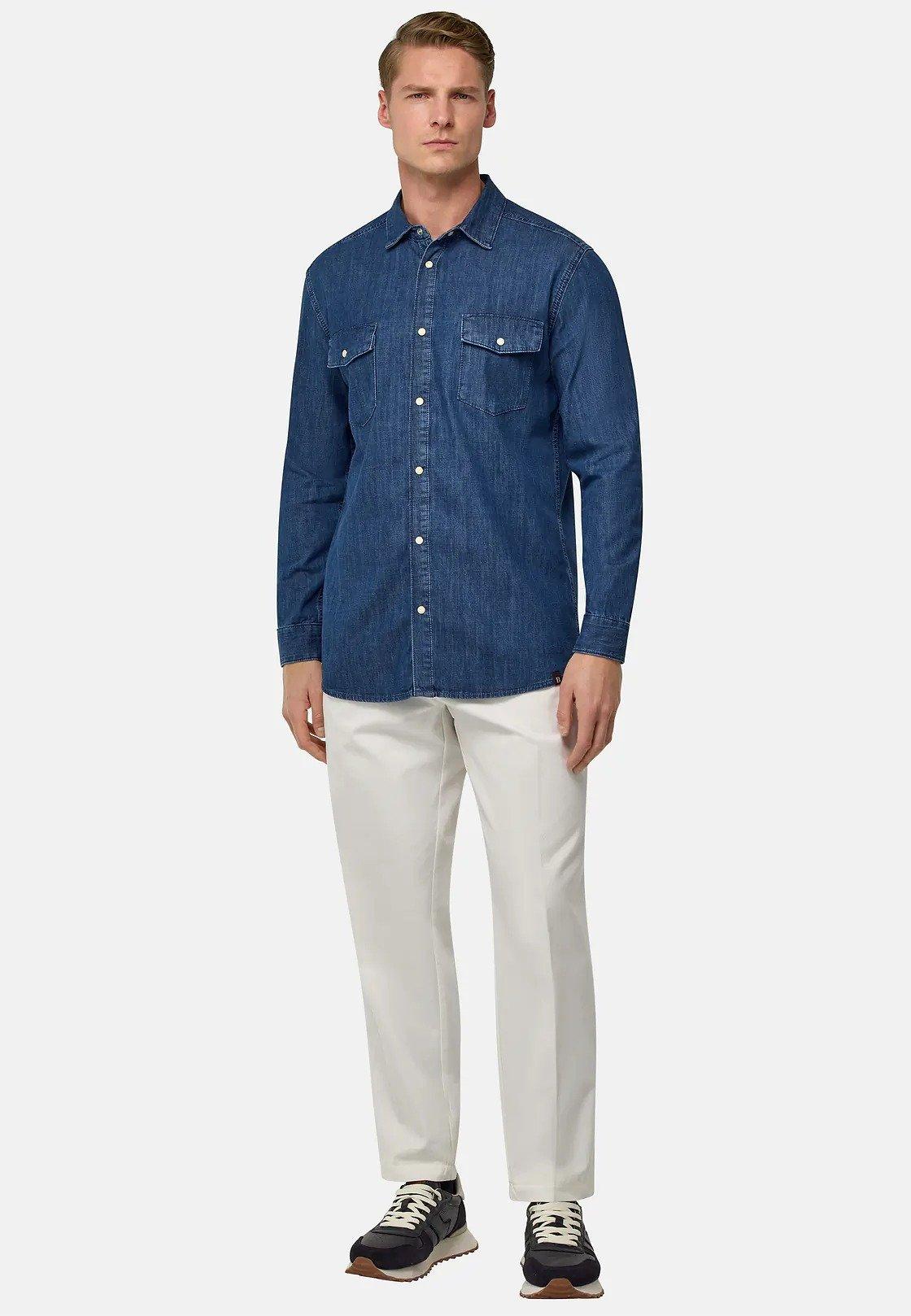 Blue Cotton Denim Overshirt, , large image number 0