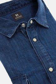 Blue Cotton Denim Overshirt, , large image number 4