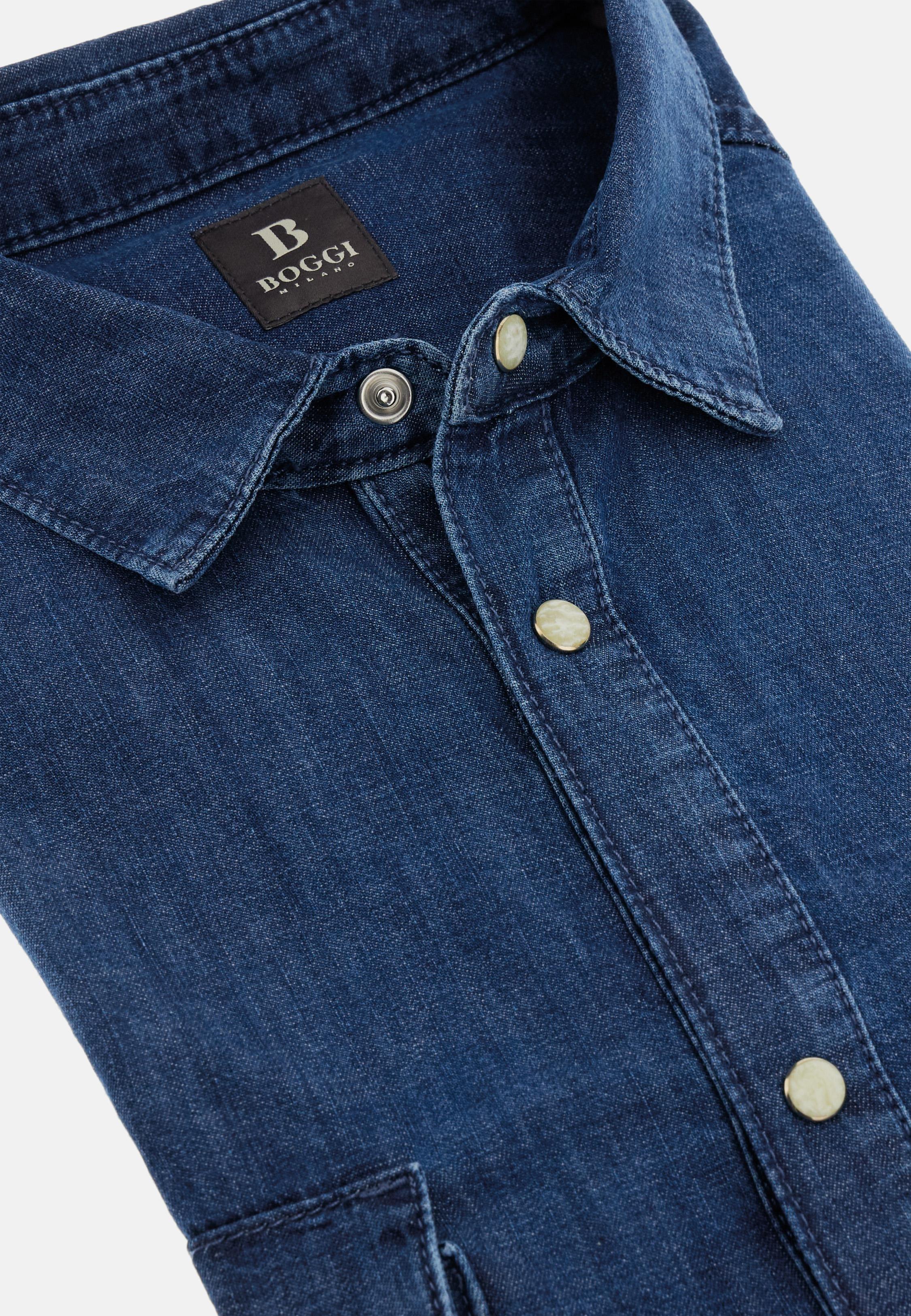 Cotton Denim Overshirt Blue, Medium Blue, large image number 7