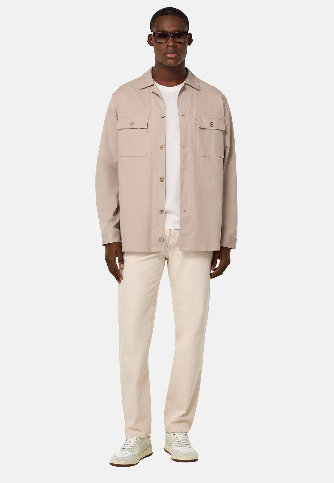 Cotton and Tencel Overshirt Beige, Beige, medium